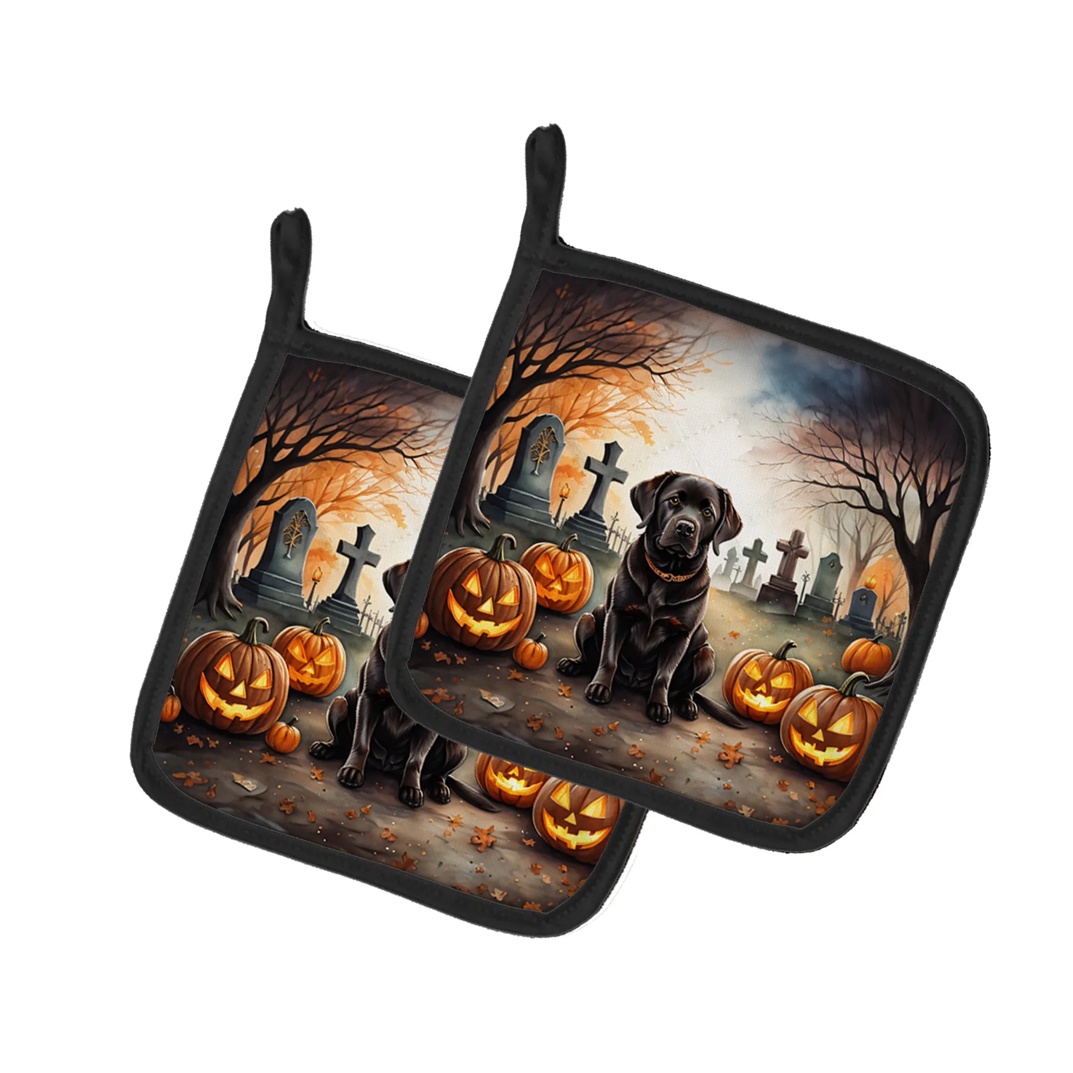 Spooky Halloween Pair of Pot Holders - Size: 7.5HX7.5W | Pack Of: 1 | Collection name: Spooky halloween