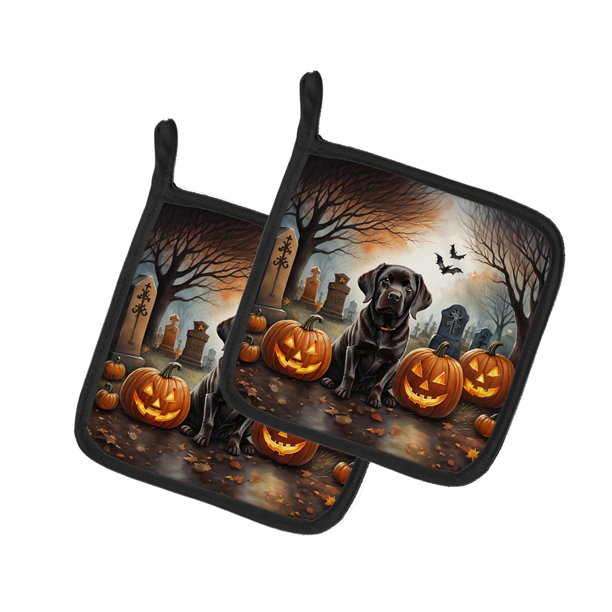 Spooky Halloween Pair of Pot Holders - Size: 7.5HX7.5W | Pack Of: 1 | Collection name: Spooky halloween