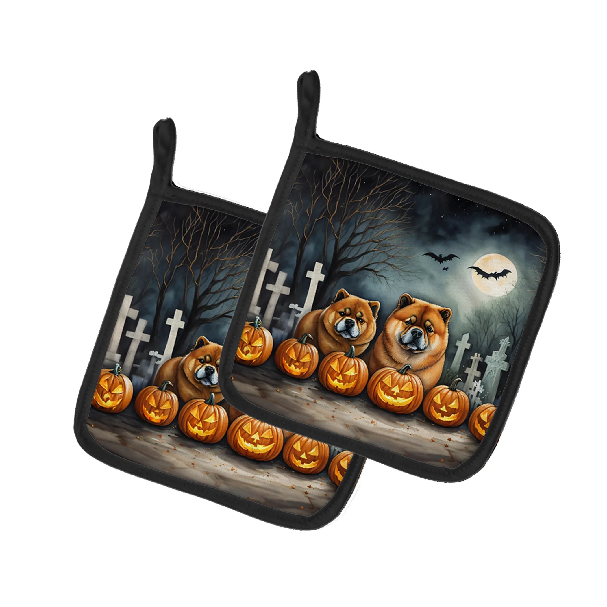 Spooky Halloween Pair of Pot Holders - Size: 7.5HX7.5W | Pack Of: 1 | Collection name: Spooky halloween