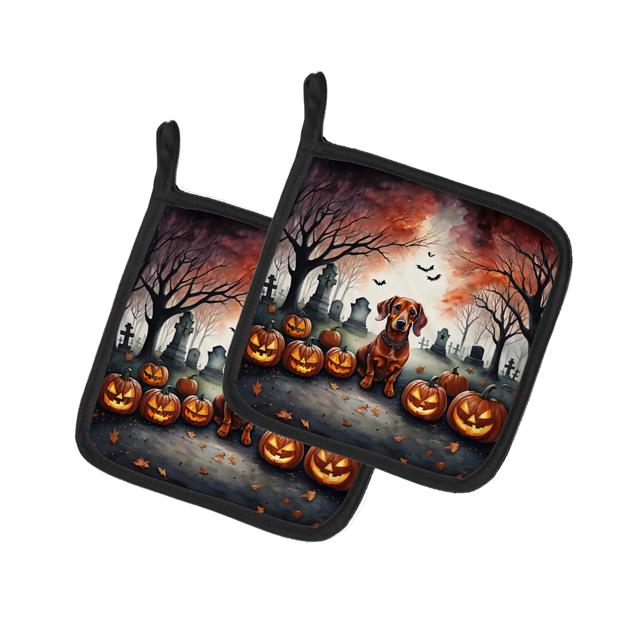 Spooky Halloween Pair of Pot Holders - Size: 7.5HX7.5W | Pack Of: 1 | Collection name: Spooky halloween