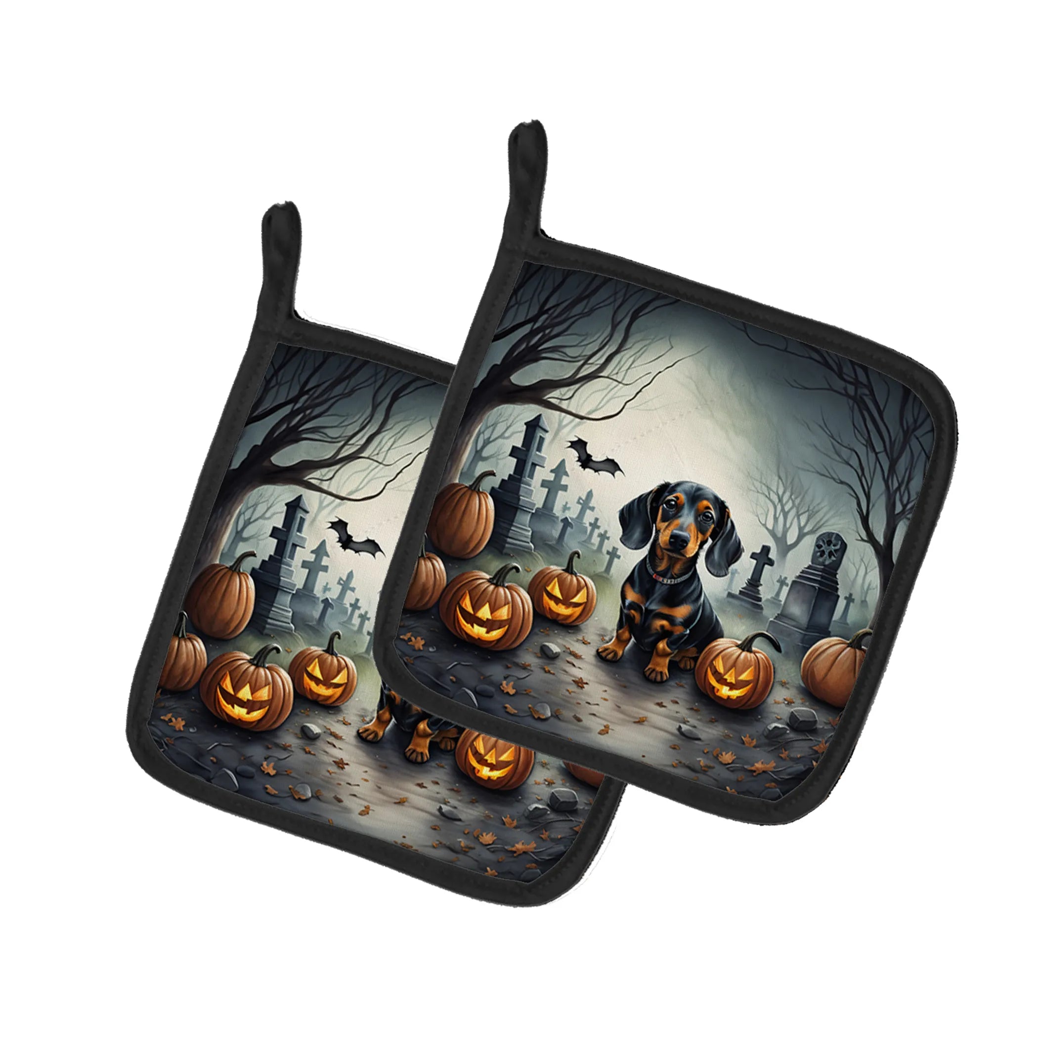 Spooky Halloween Pair of Pot Holders - Size: 7.5HX7.5W | Pack Of: 1 | Collection name: Spooky halloween