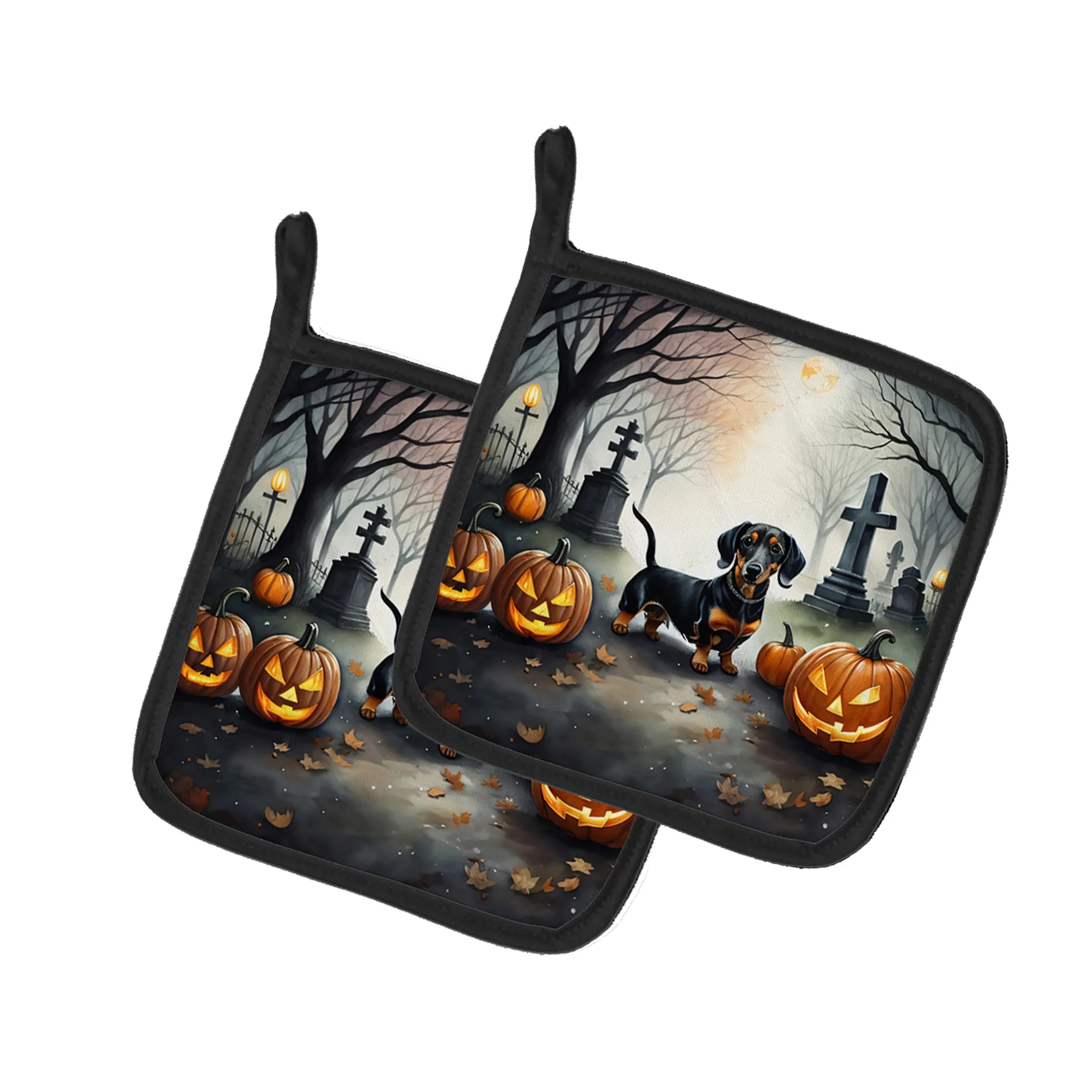 Spooky Halloween Pair of Pot Holders - Size: 7.5HX7.5W | Pack Of: 1 | Collection name: Spooky halloween