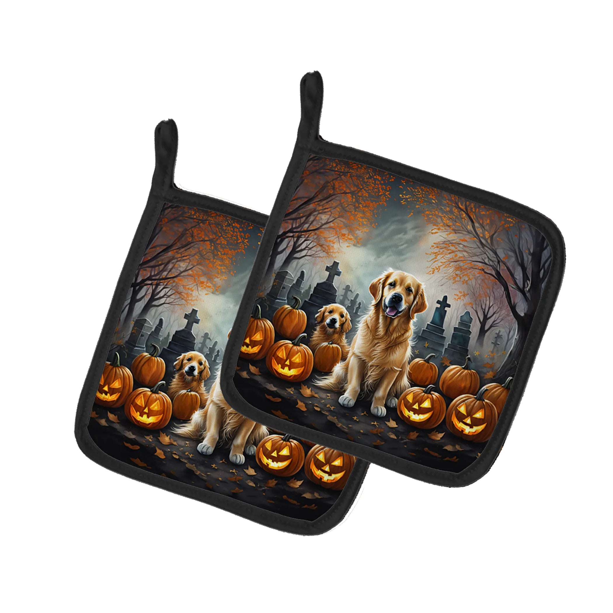 Spooky Halloween Pair of Pot Holders - Size: 7.5HX7.5W | Pack Of: 1 | Collection name: Spooky halloween