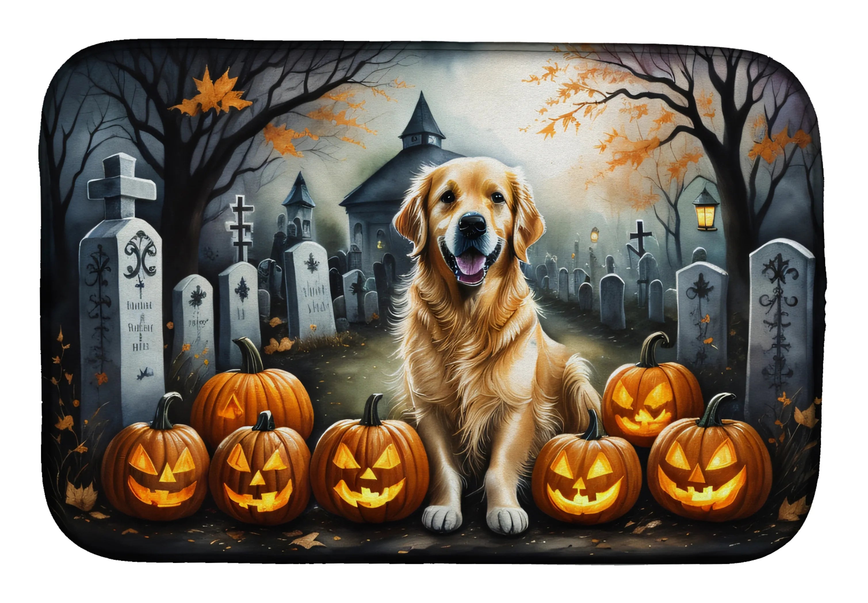 Spooky Halloween Dish Drying Mat - Size: 14  X 21" | Pack Of: 1 | Collection name: Spooky halloween