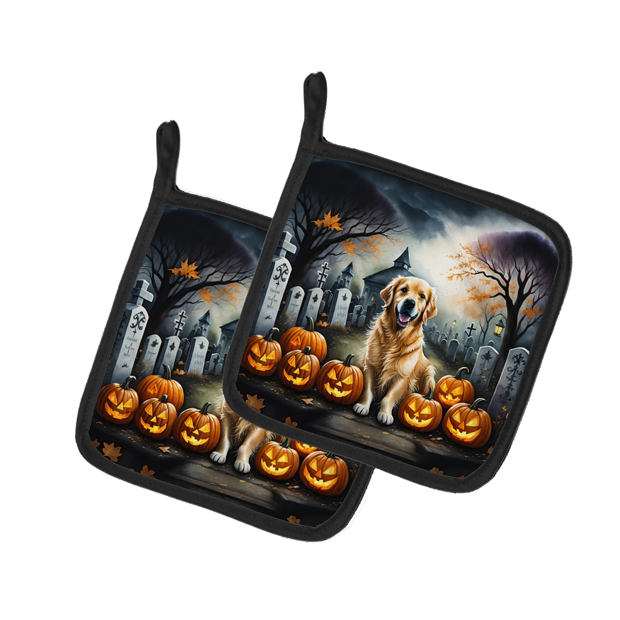 Spooky Halloween Pair of Pot Holders - Size: 7.5HX7.5W | Pack Of: 1 | Collection name: Spooky halloween