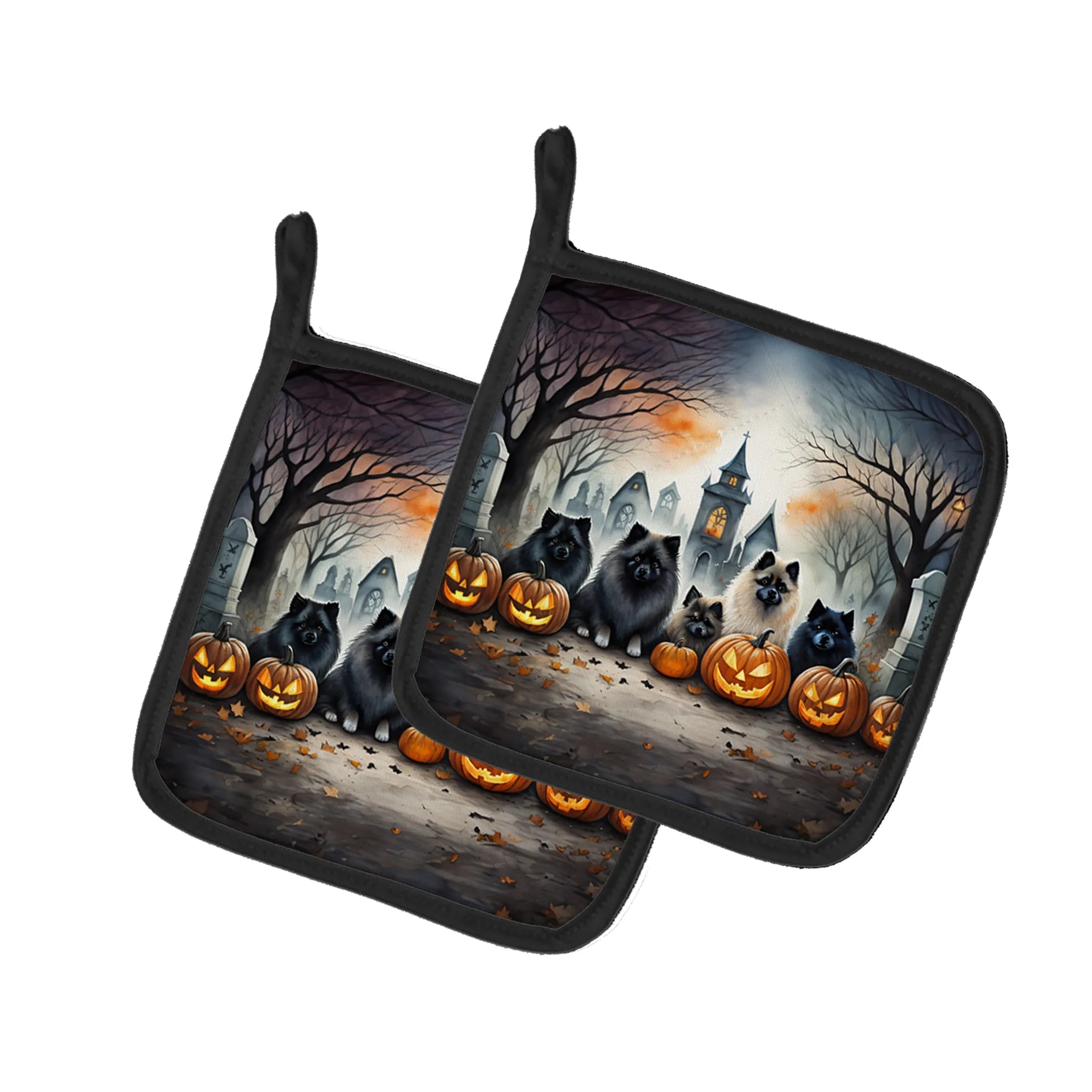 Spooky Halloween Pair of Pot Holders - Size: 7.5HX7.5W | Pack Of: 1 | Collection name: Spooky halloween