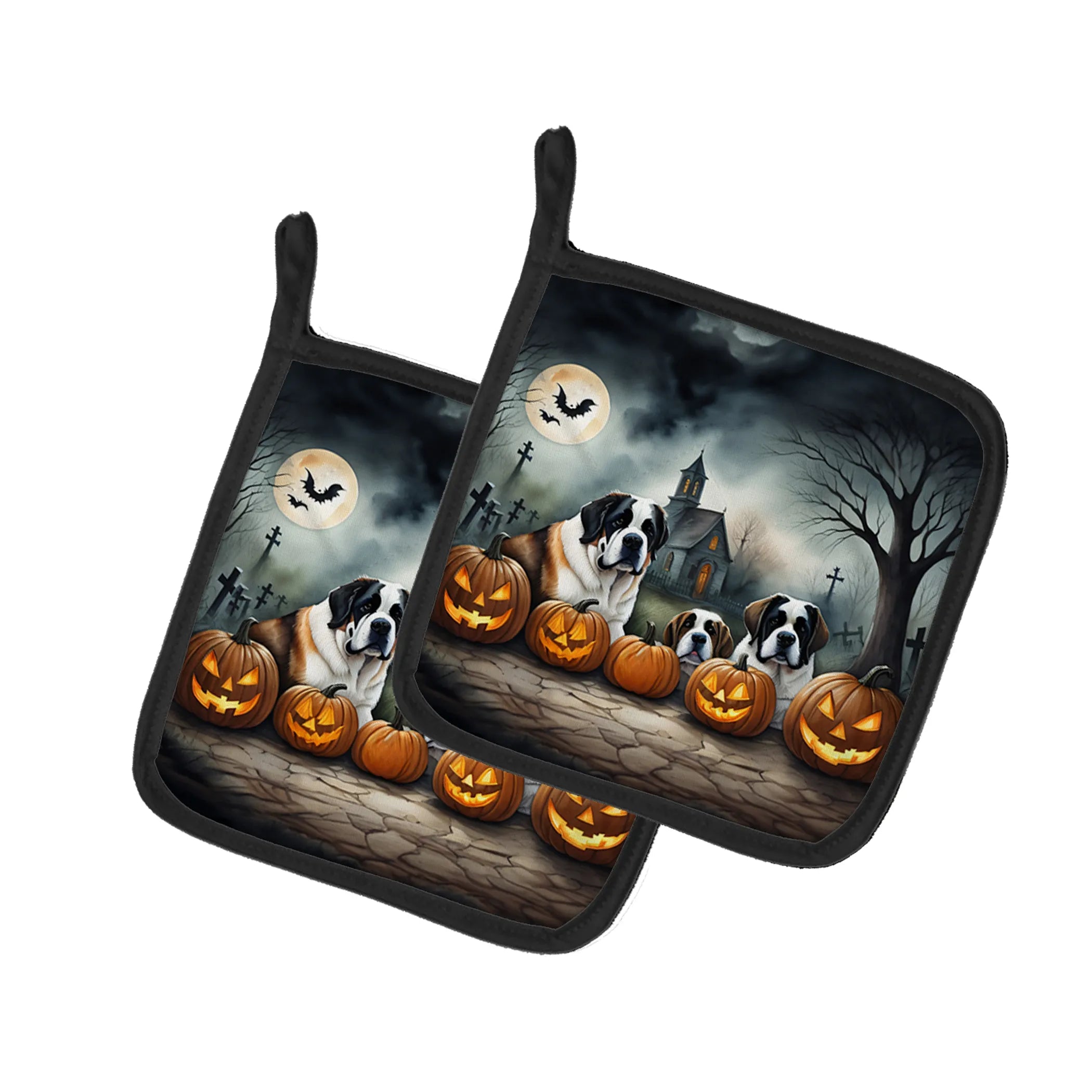 Spooky Halloween Pair of Pot Holders - Size: 7.5HX7.5W | Pack Of: 1 | Collection name: Spooky halloween