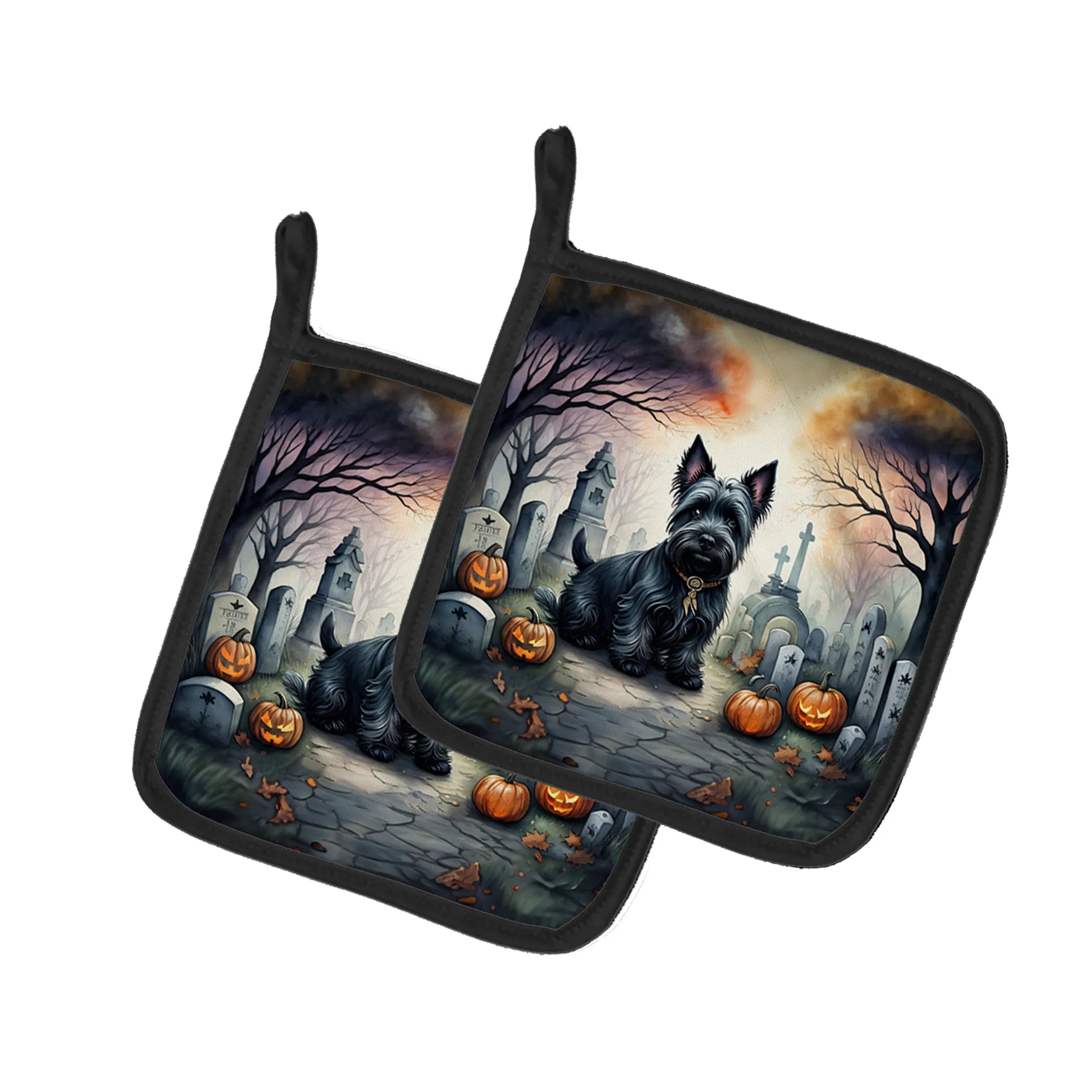 Spooky Halloween Pair of Pot Holders - Size: 7.5HX7.5W | Pack Of: 1 | Collection name: Spooky halloween