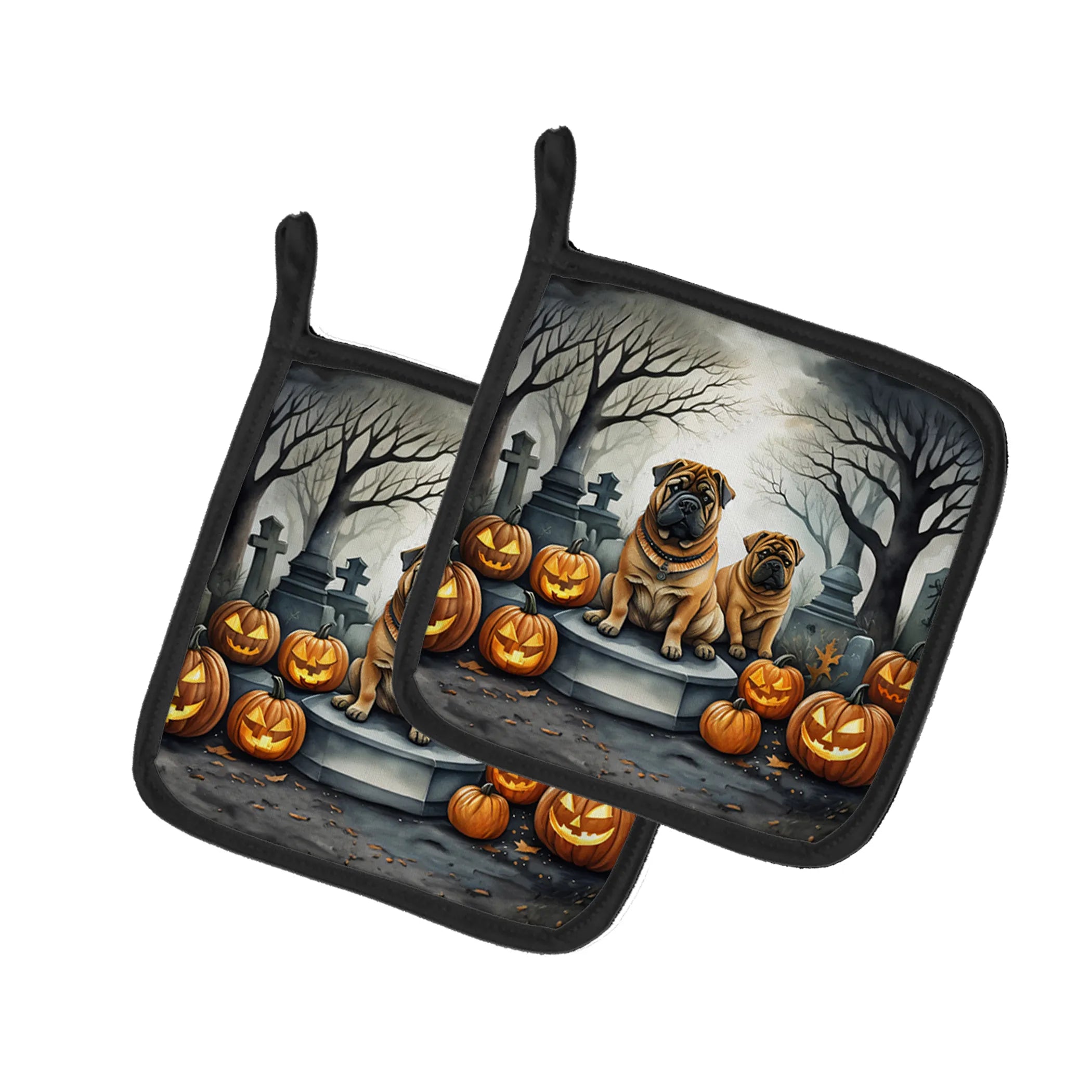 Spooky Halloween Pair of Pot Holders - Size: 7.5HX7.5W | Pack Of: 1 | Collection name: Spooky halloween