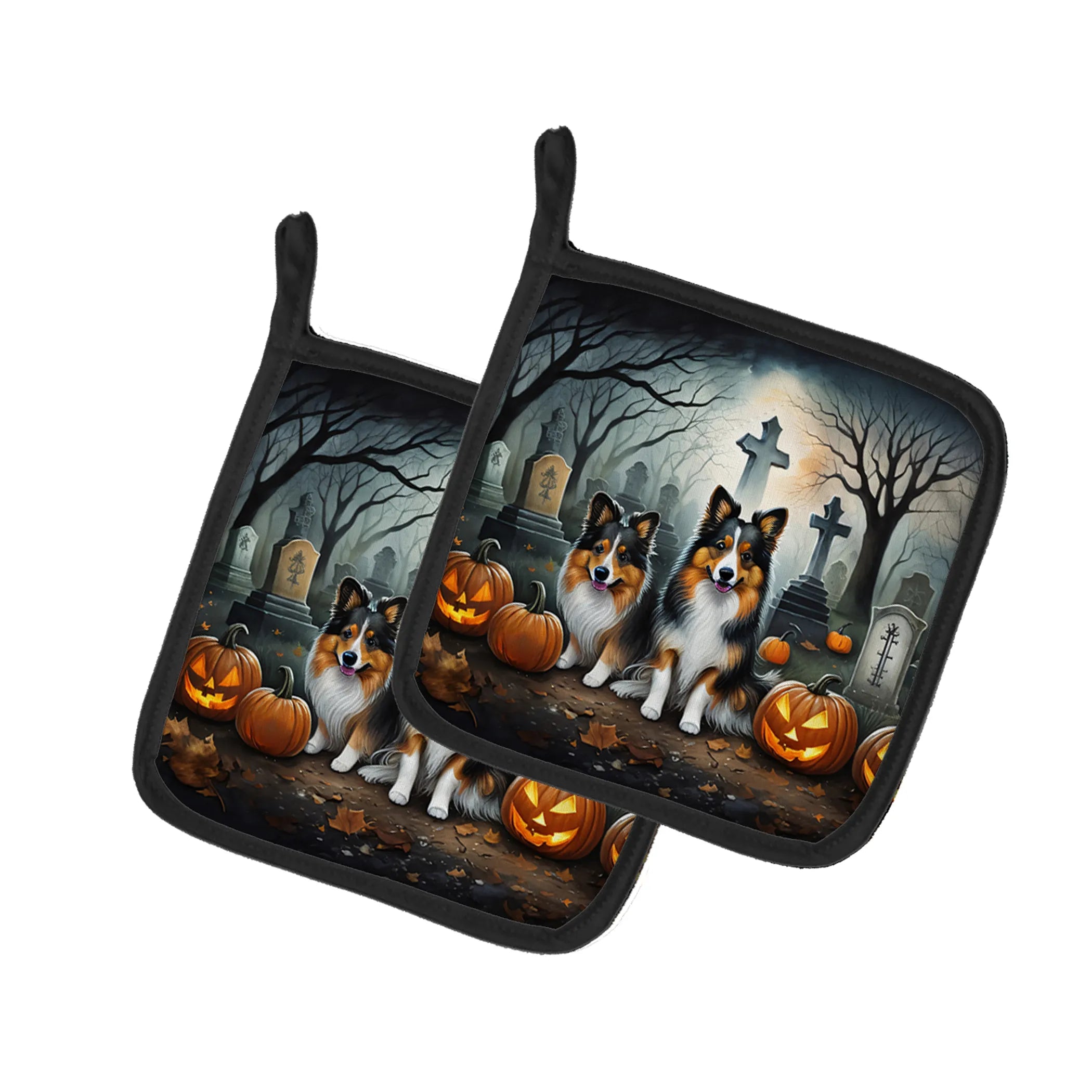 Spooky Halloween Pair of Pot Holders - Size: 7.5HX7.5W | Pack Of: 1 | Collection name: Spooky halloween