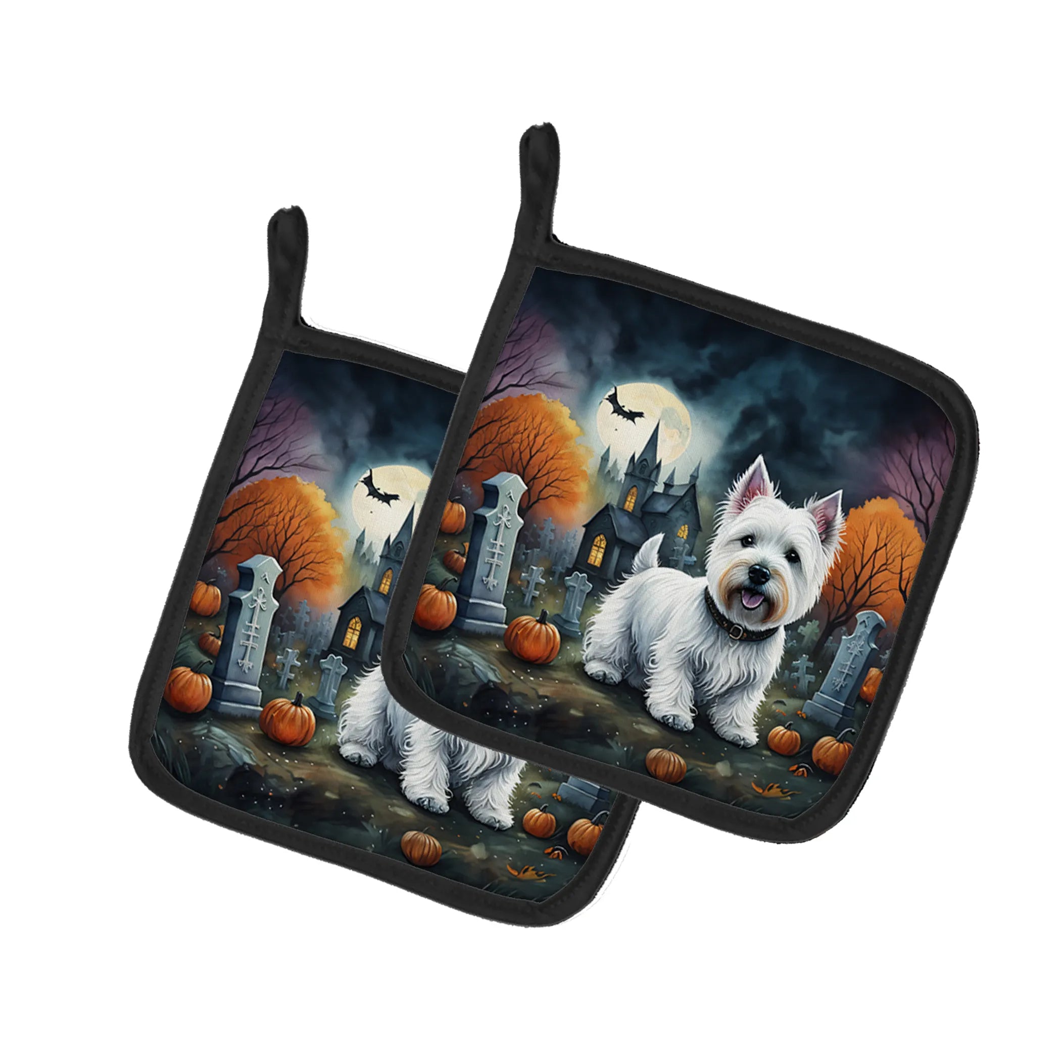 Spooky Halloween Pair of Pot Holders - Size: 7.5HX7.5W | Pack Of: 1 | Collection name: Spooky halloween