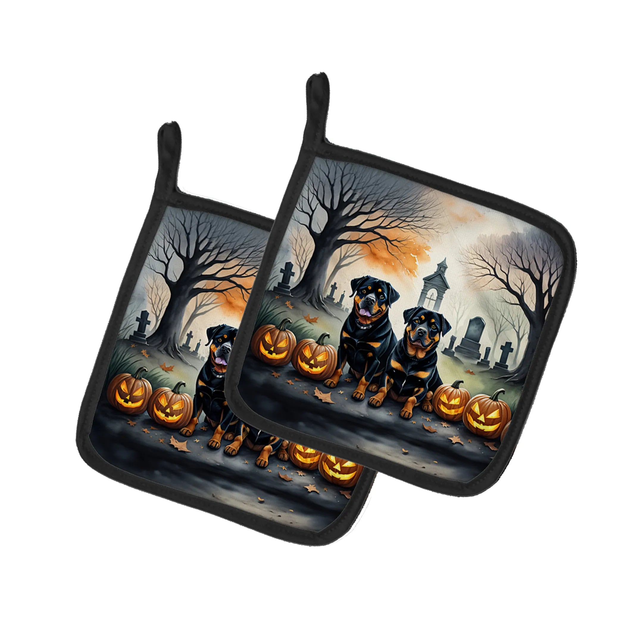 Spooky Halloween Pair of Pot Holders - Size: 7.5HX7.5W | Pack Of: 1 | Collection name: Spooky halloween