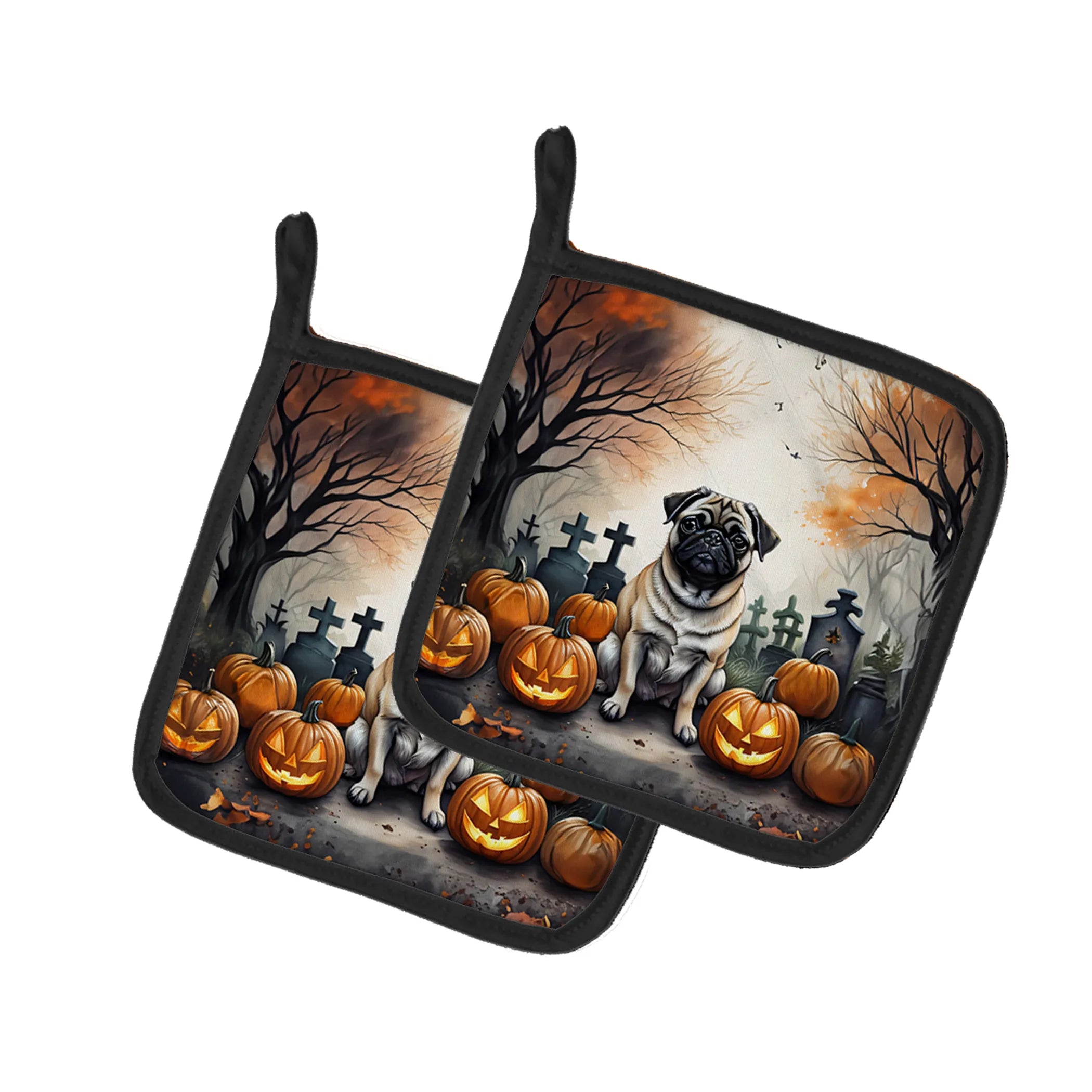Spooky Halloween Pair of Pot Holders - Size: 7.5HX7.5W | Pack Of: 1 | Collection name: Spooky halloween
