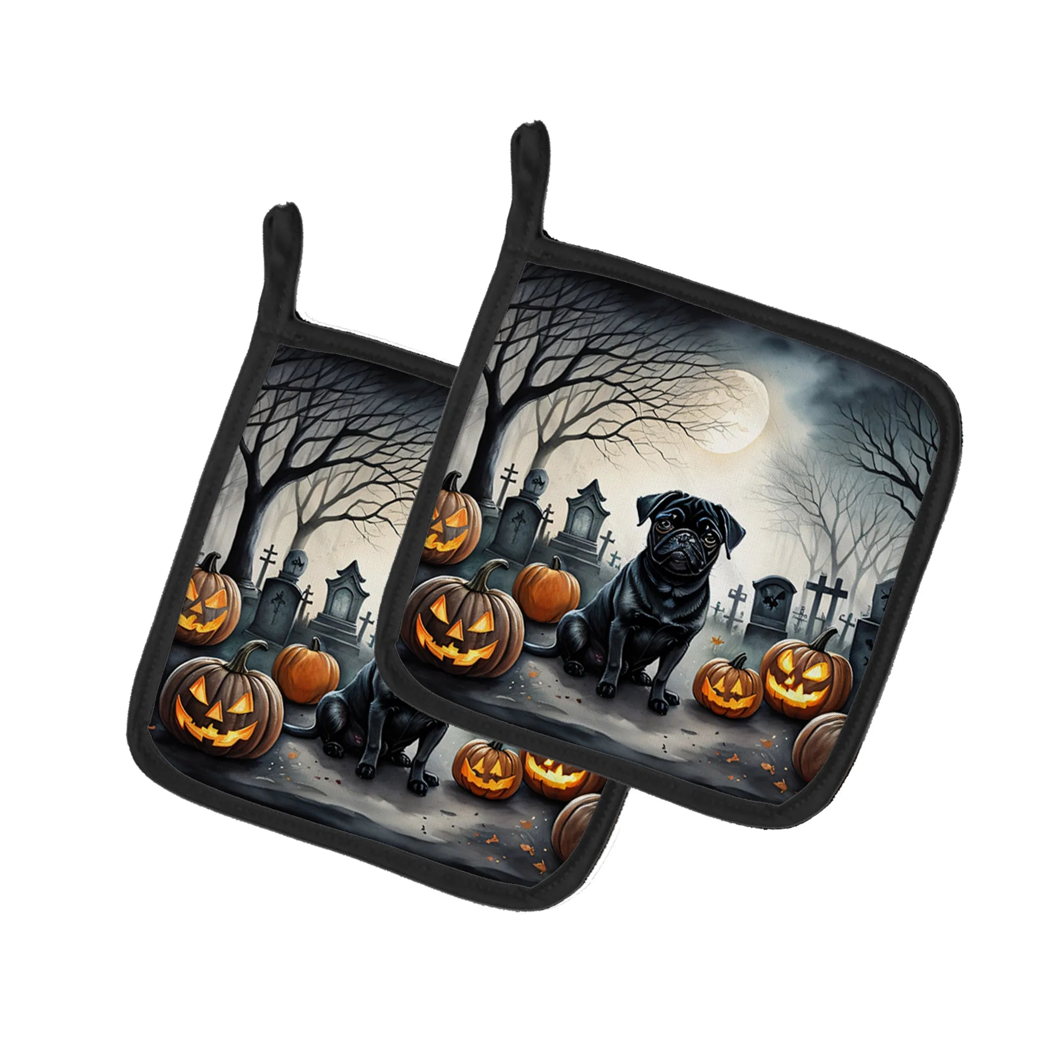 Spooky Halloween Pair of Pot Holders - Size: 7.5HX7.5W | Pack Of: 1 | Collection name: Spooky halloween