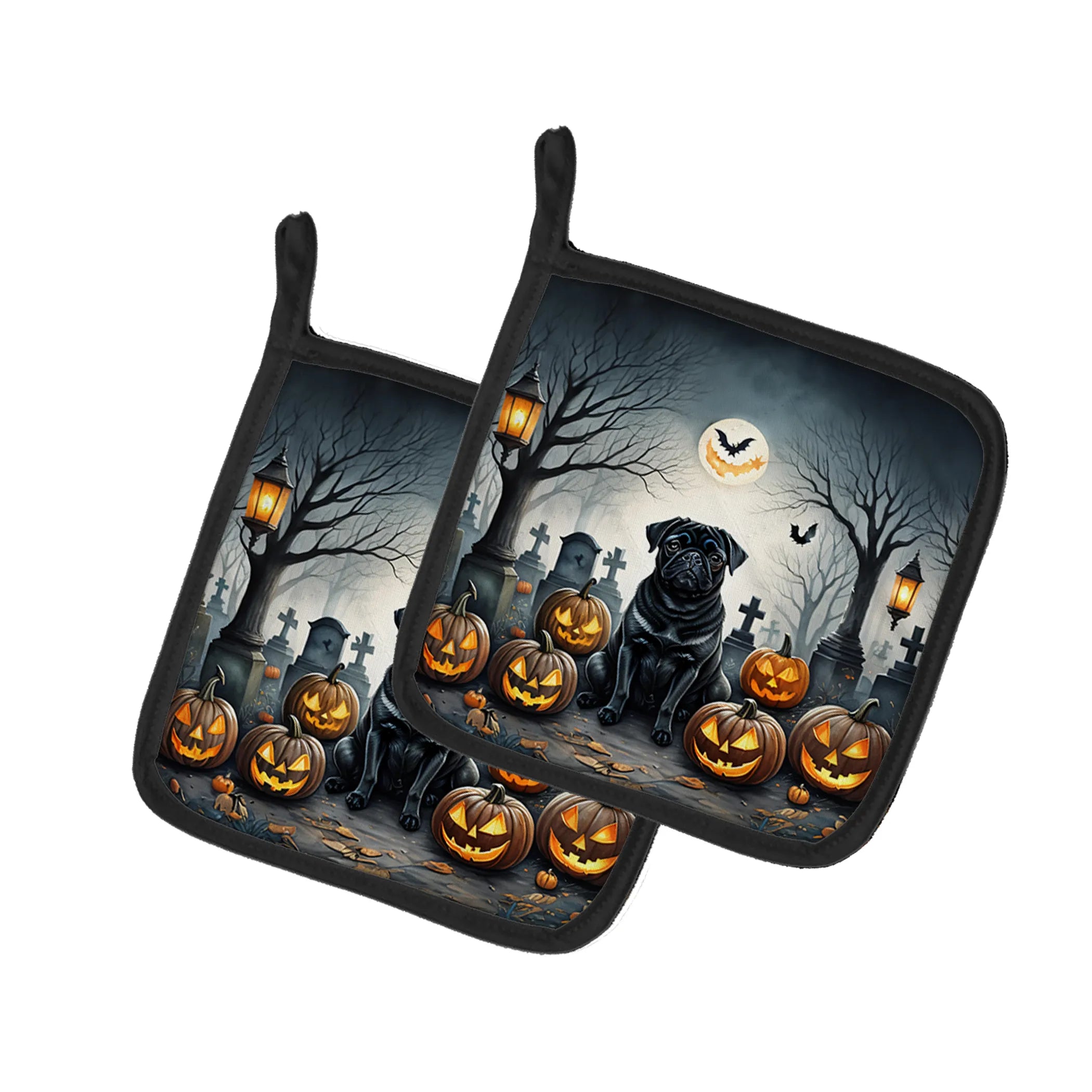 Spooky Halloween Pair of Pot Holders - Size: 7.5HX7.5W | Pack Of: 1 | Collection name: Spooky halloween