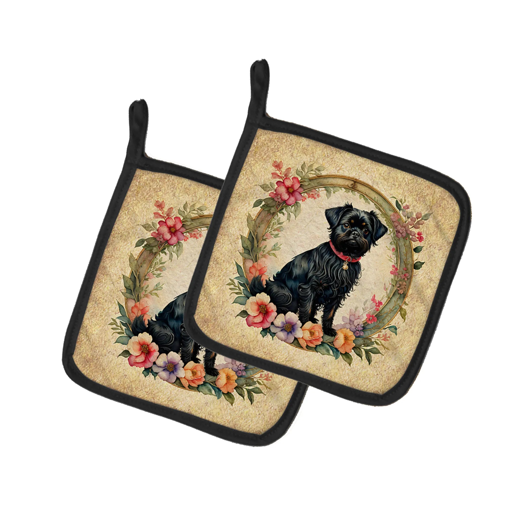 Frame of Flowers Pair of Pot Holders - Size: 7.5HX7.5W | Pack Of: 1 | Collection name: Frame of flowers