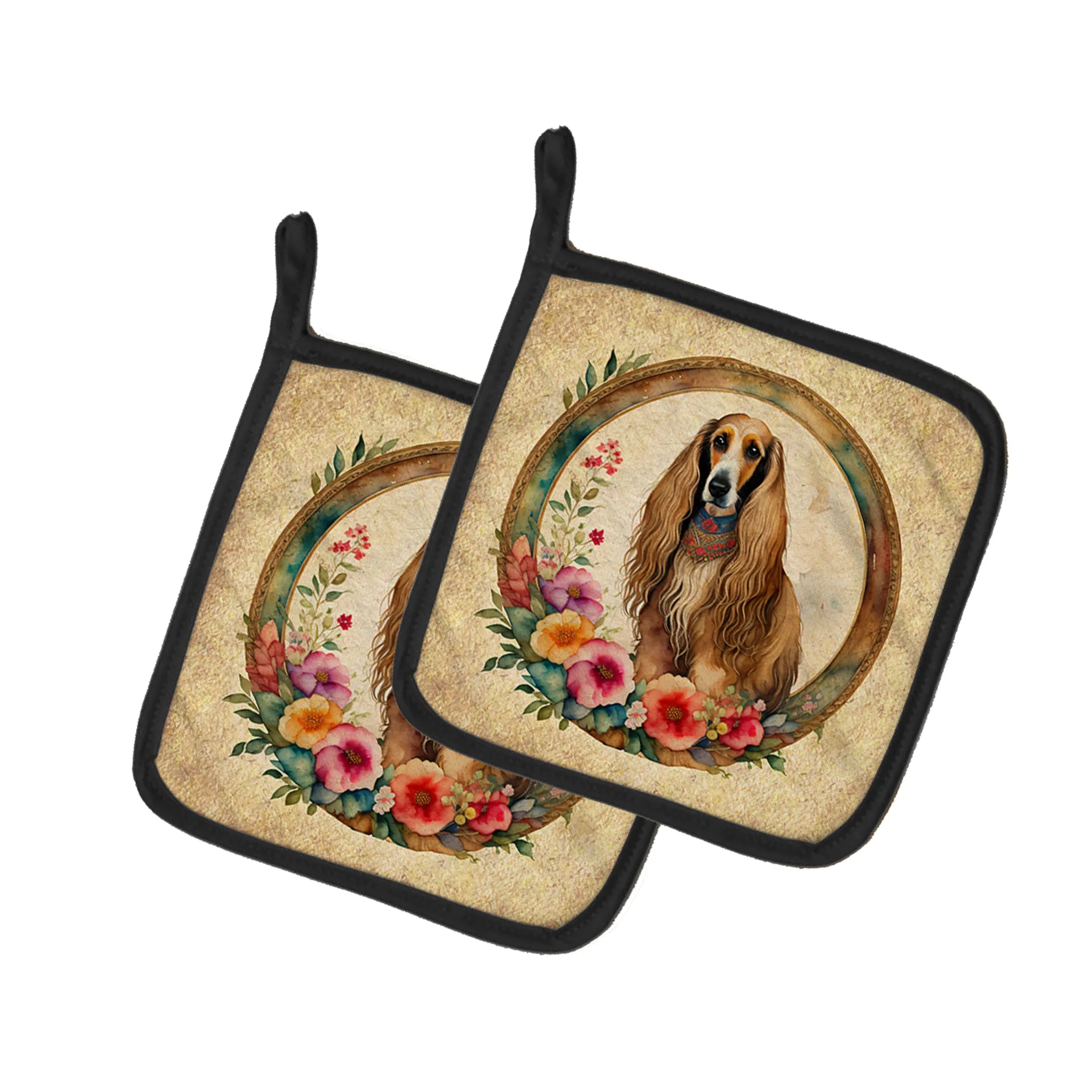 Frame of Flowers Pair of Pot Holders - Size: 7.5HX7.5W | Pack Of: 1 | Collection name: Frame of flowers