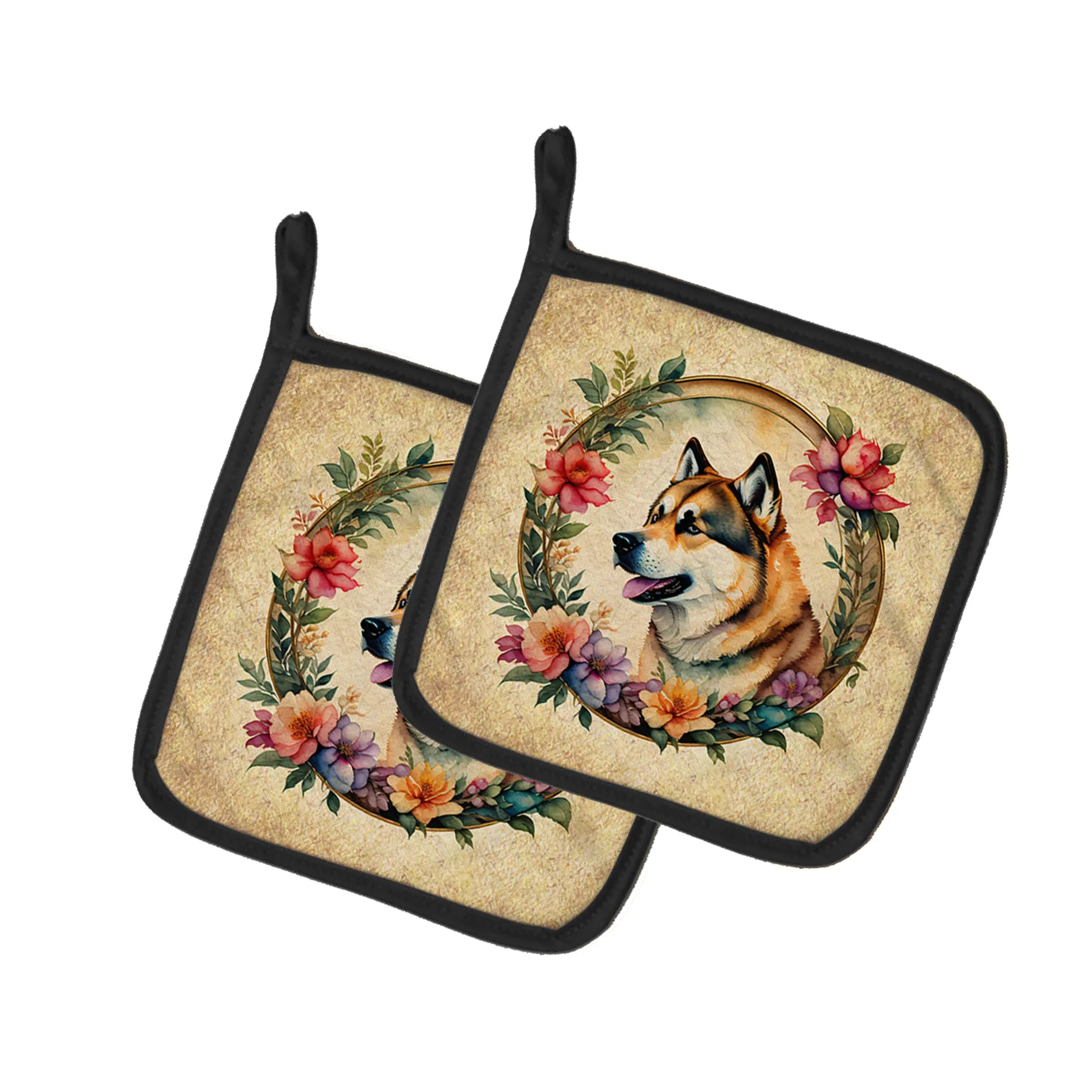 Frame of Flowers Pair of Pot Holders - Size: 7.5HX7.5W | Pack Of: 1 | Collection name: Frame of flowers