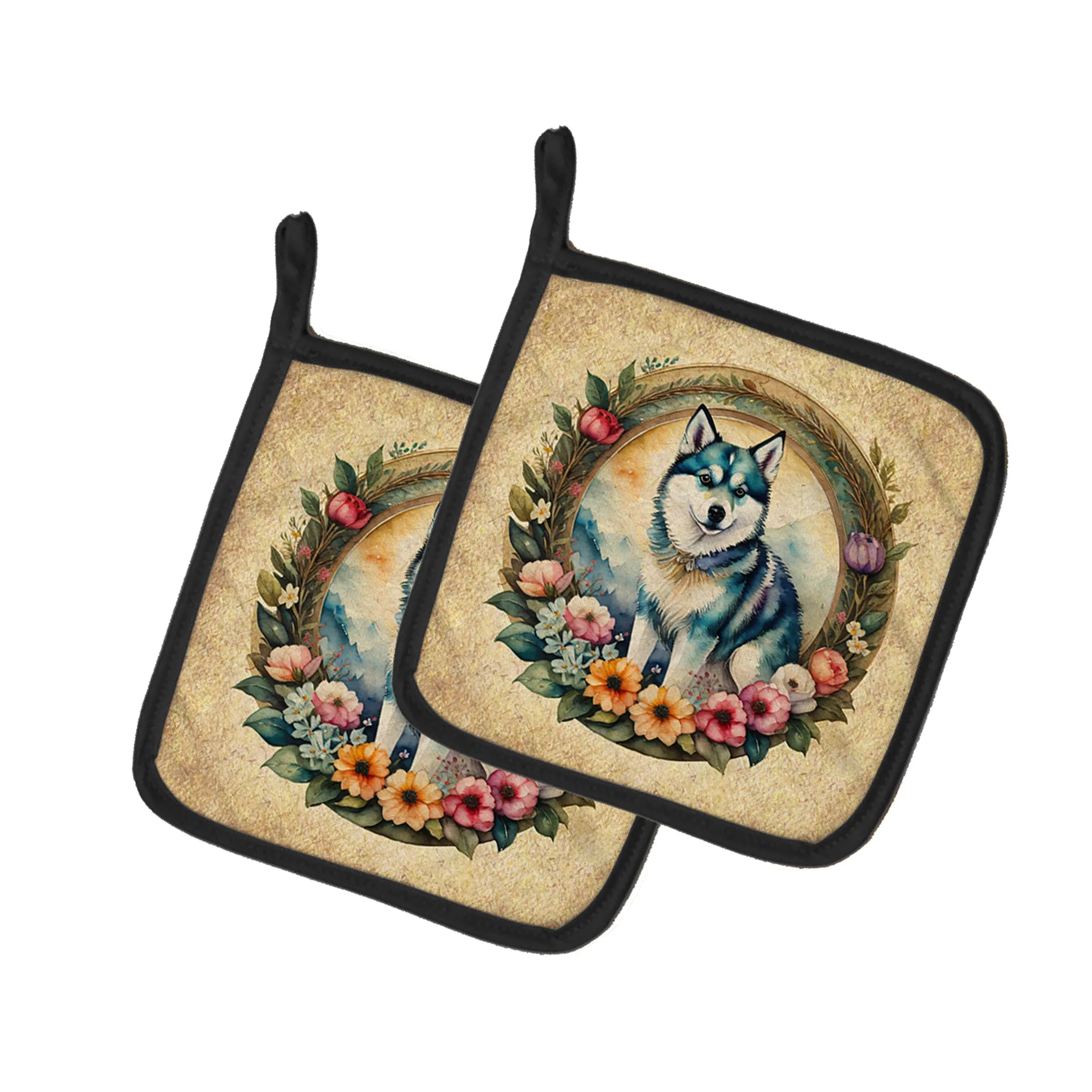 Frame of Flowers Pair of Pot Holders - Size: 7.5HX7.5W | Pack Of: 1 | Collection name: Frame of flowers