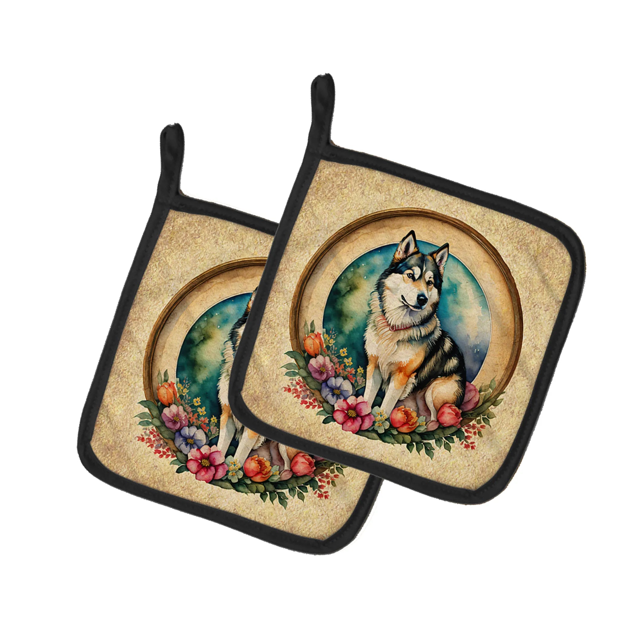 Frame of Flowers Pair of Pot Holders - Size: 7.5HX7.5W | Pack Of: 1 | Collection name: Frame of flowers