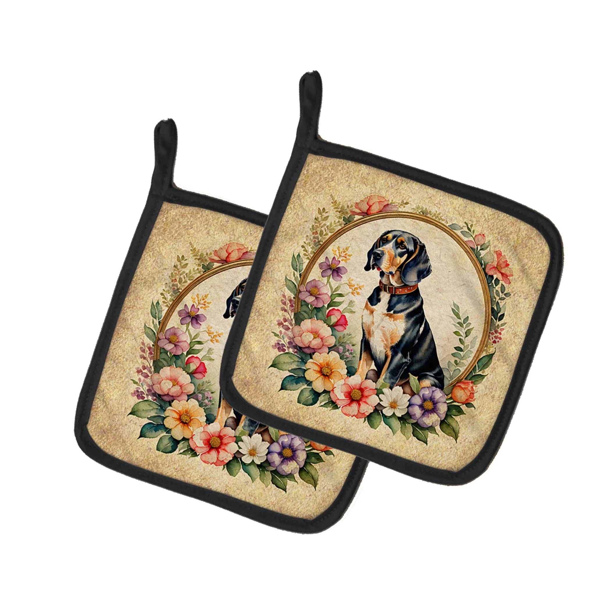 Frame of Flowers Pair of Pot Holders - Size: 7.5HX7.5W | Pack Of: 1 | Collection name: Frame of flowers