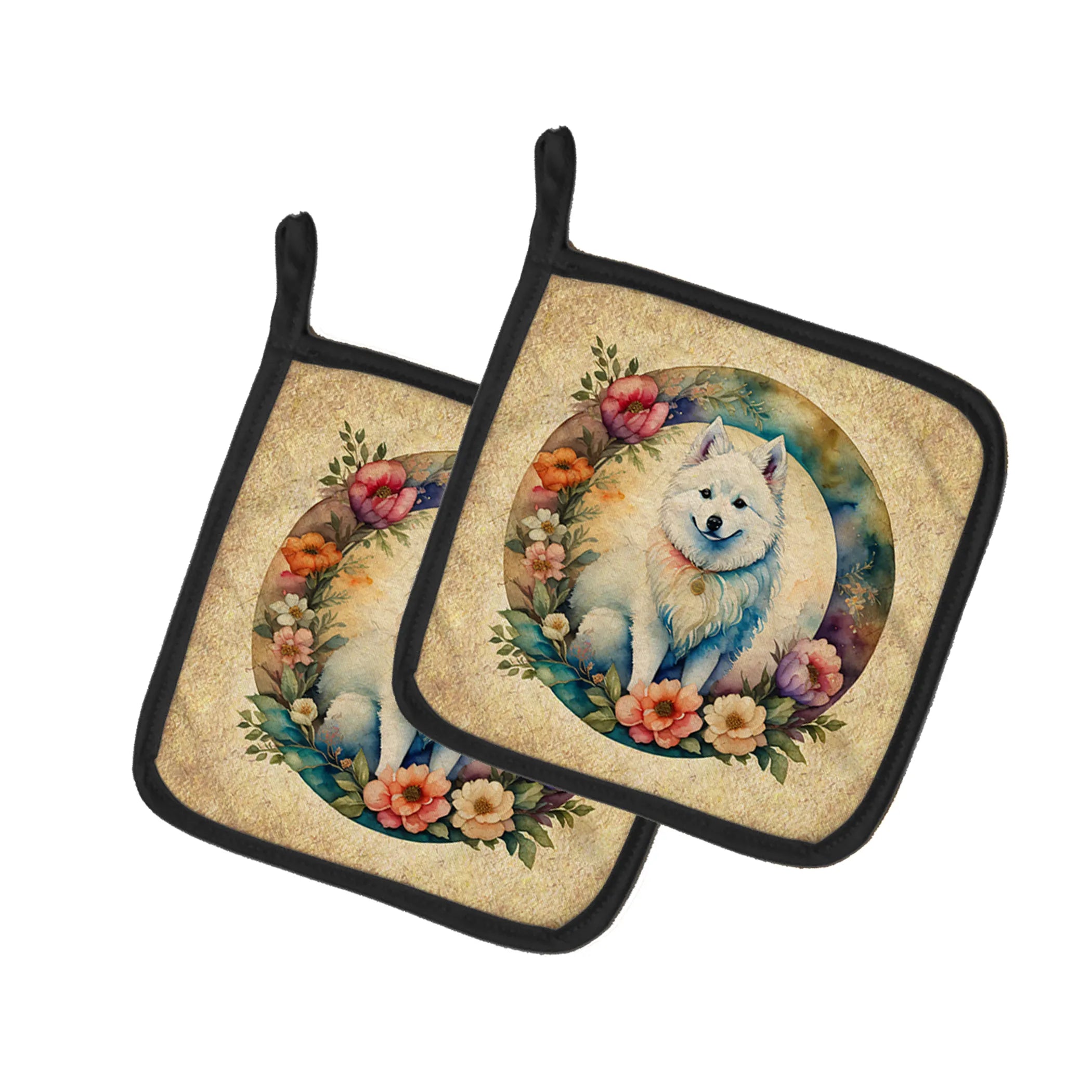 Frame of Flowers Pair of Pot Holders - Size: 7.5HX7.5W | Pack Of: 1 | Collection name: Frame of flowers