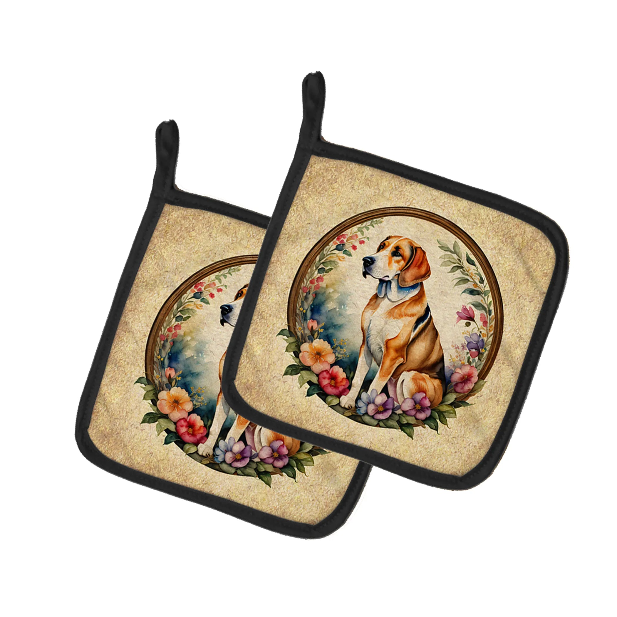 Frame of Flowers Pair of Pot Holders - Size: 7.5HX7.5W | Pack Of: 1 | Collection name: Frame of flowers