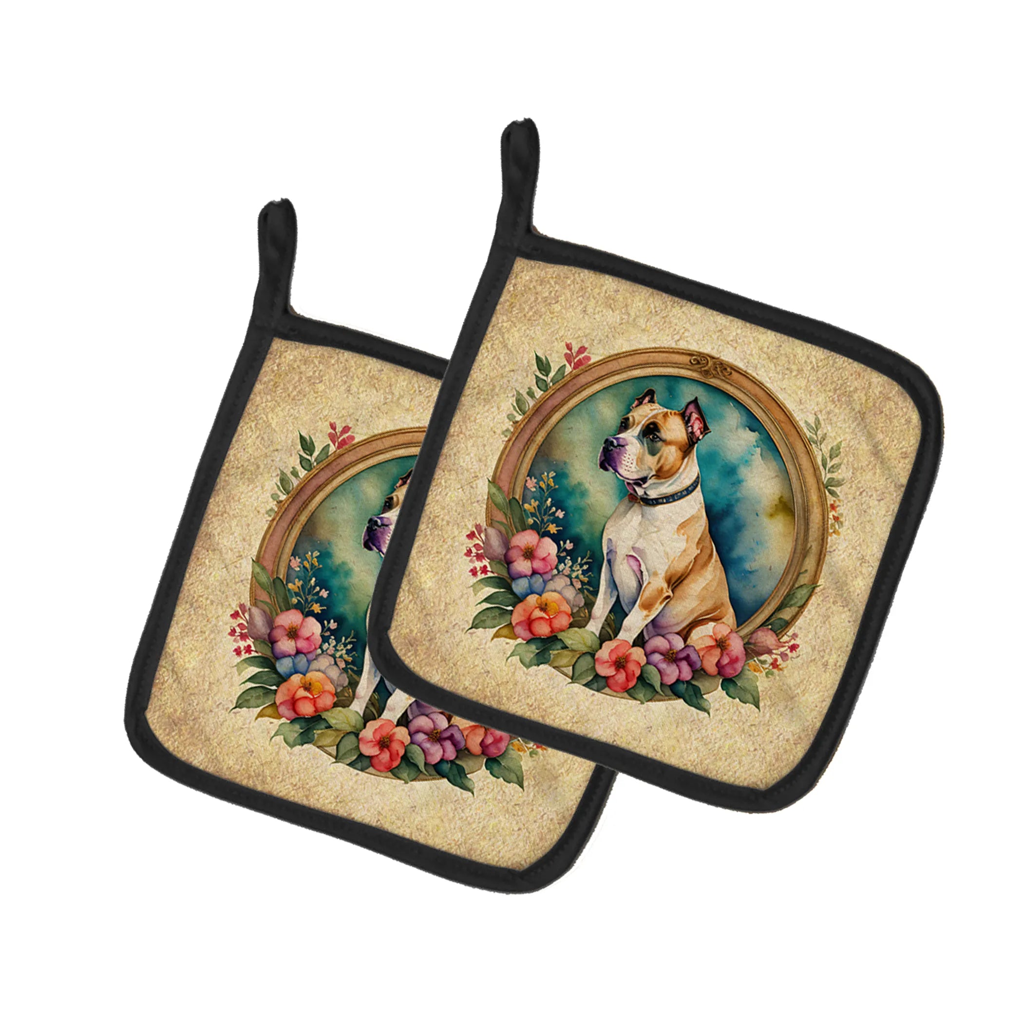 Frame of Flowers Pair of Pot Holders - Size: 7.5HX7.5W | Pack Of: 1 | Collection name: Frame of flowers