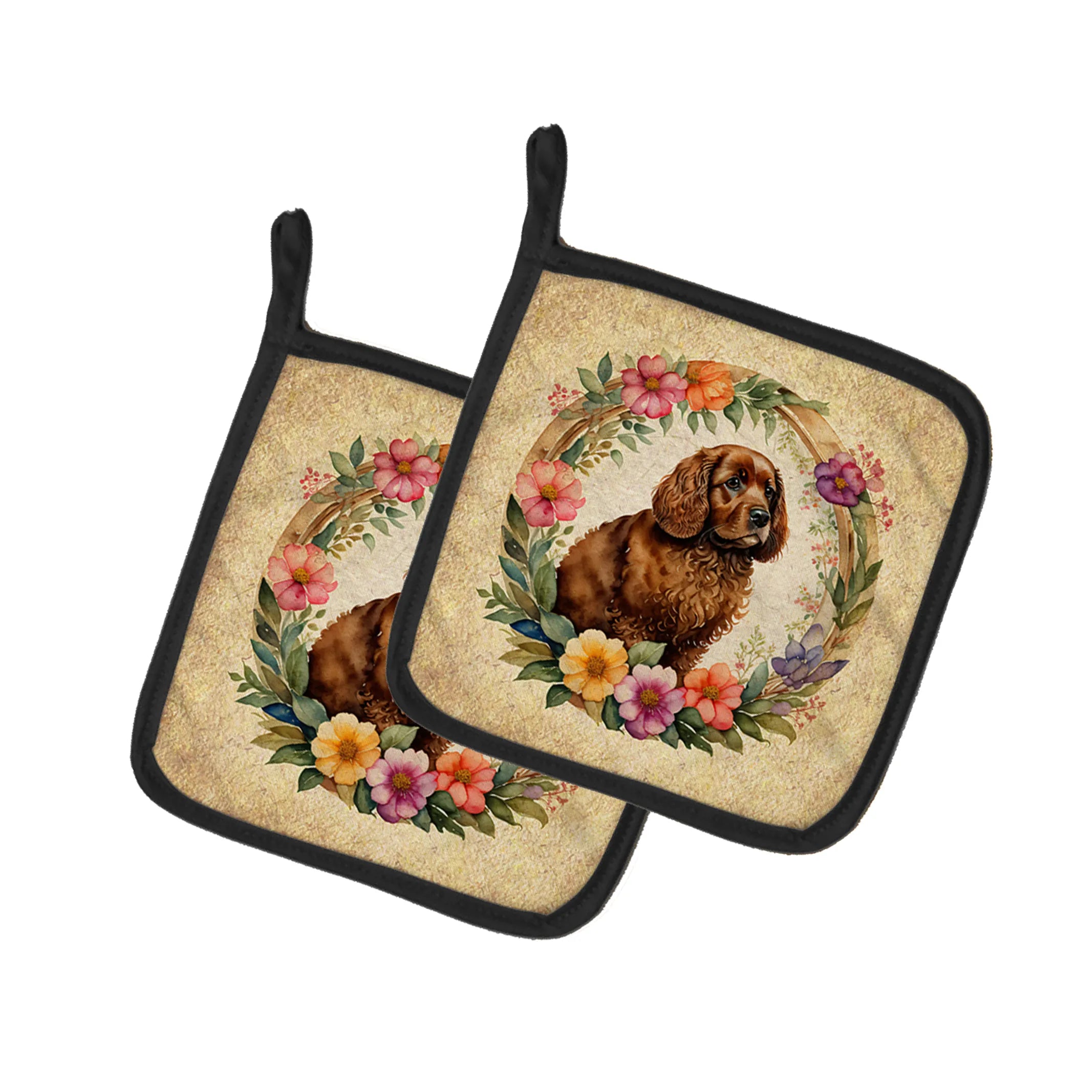 Frame of Flowers Pair of Pot Holders - Size: 7.5HX7.5W | Pack Of: 1 | Collection name: Frame of flowers