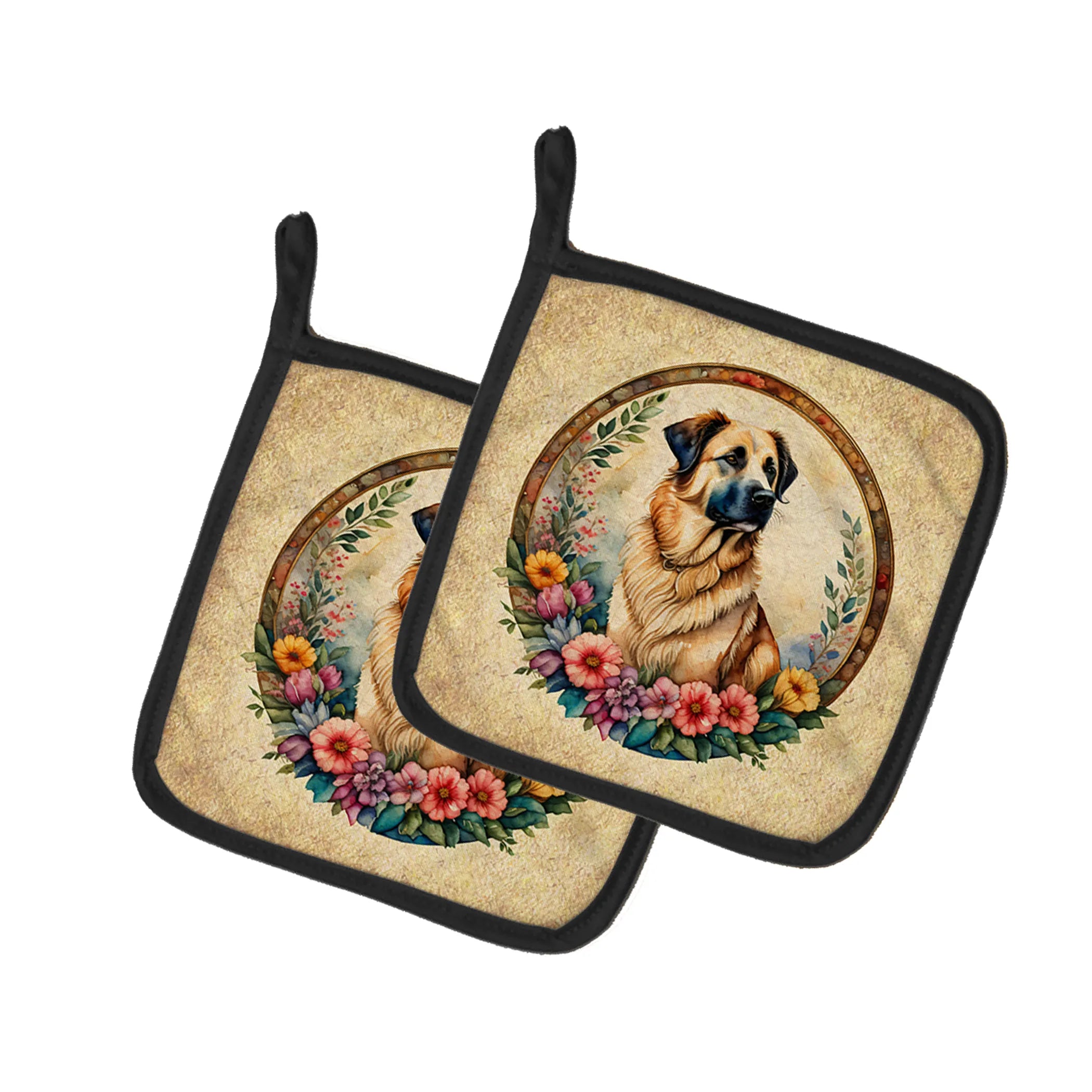 Frame of Flowers Pair of Pot Holders - Size: 7.5HX7.5W | Pack Of: 1 | Collection name: Frame of flowers