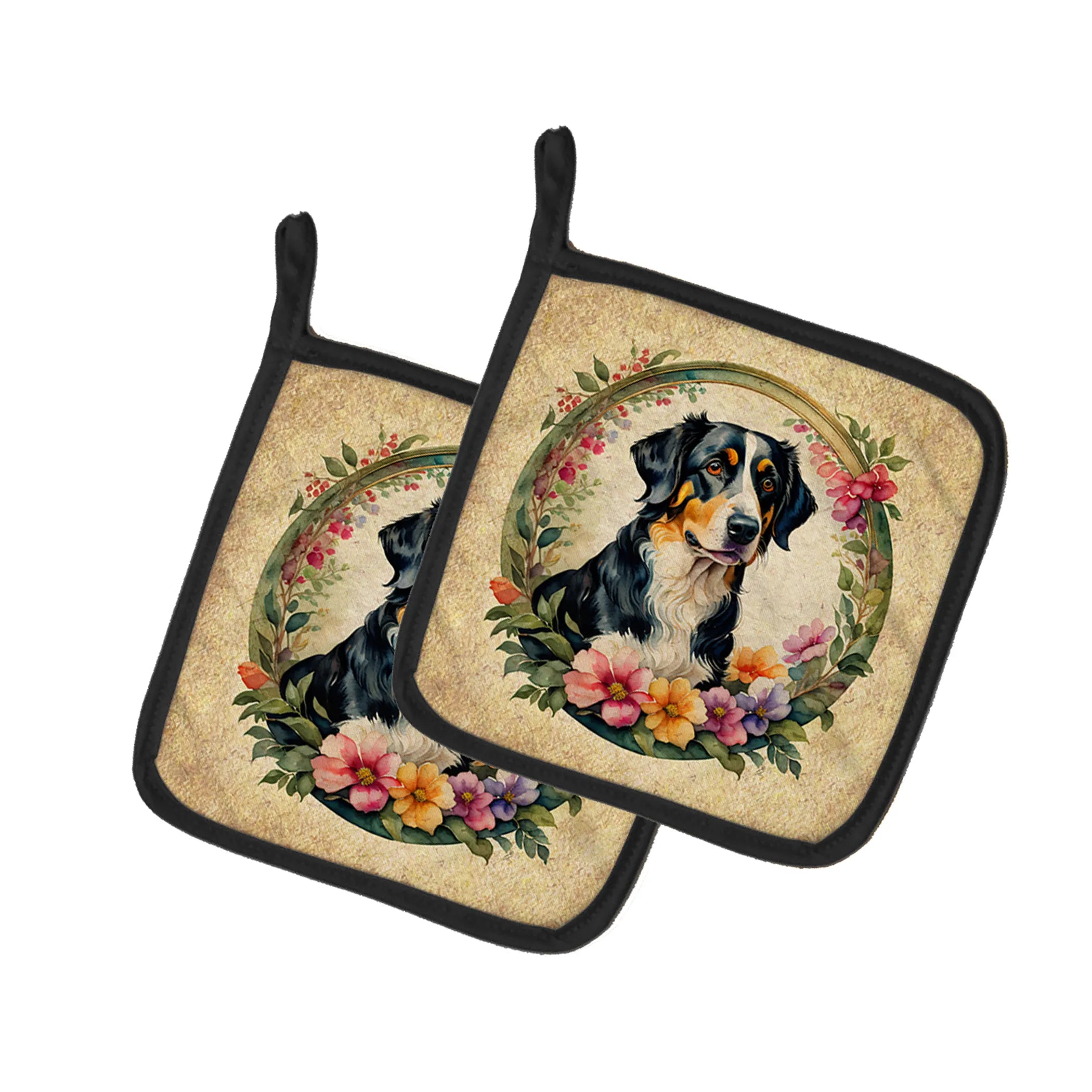 Frame of Flowers Pair of Pot Holders - Size: 7.5HX7.5W | Pack Of: 1 | Collection name: Frame of flowers