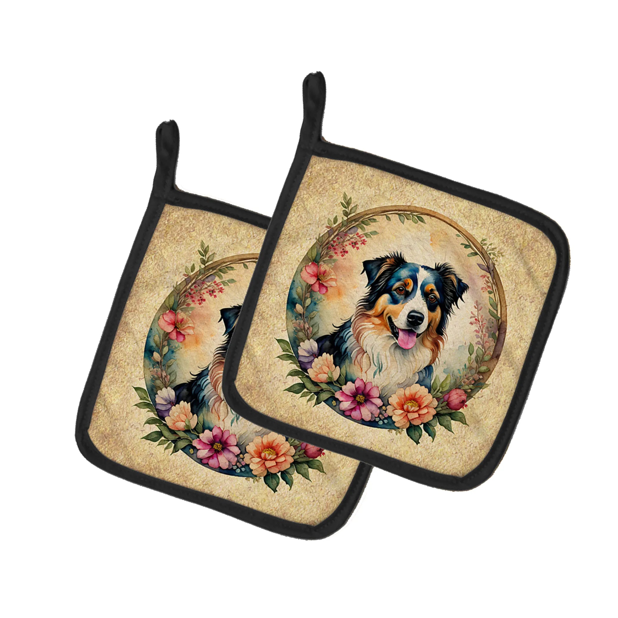 Frame of Flowers Pair of Pot Holders - Size: 7.5HX7.5W | Pack Of: 1 | Collection name: Frame of flowers