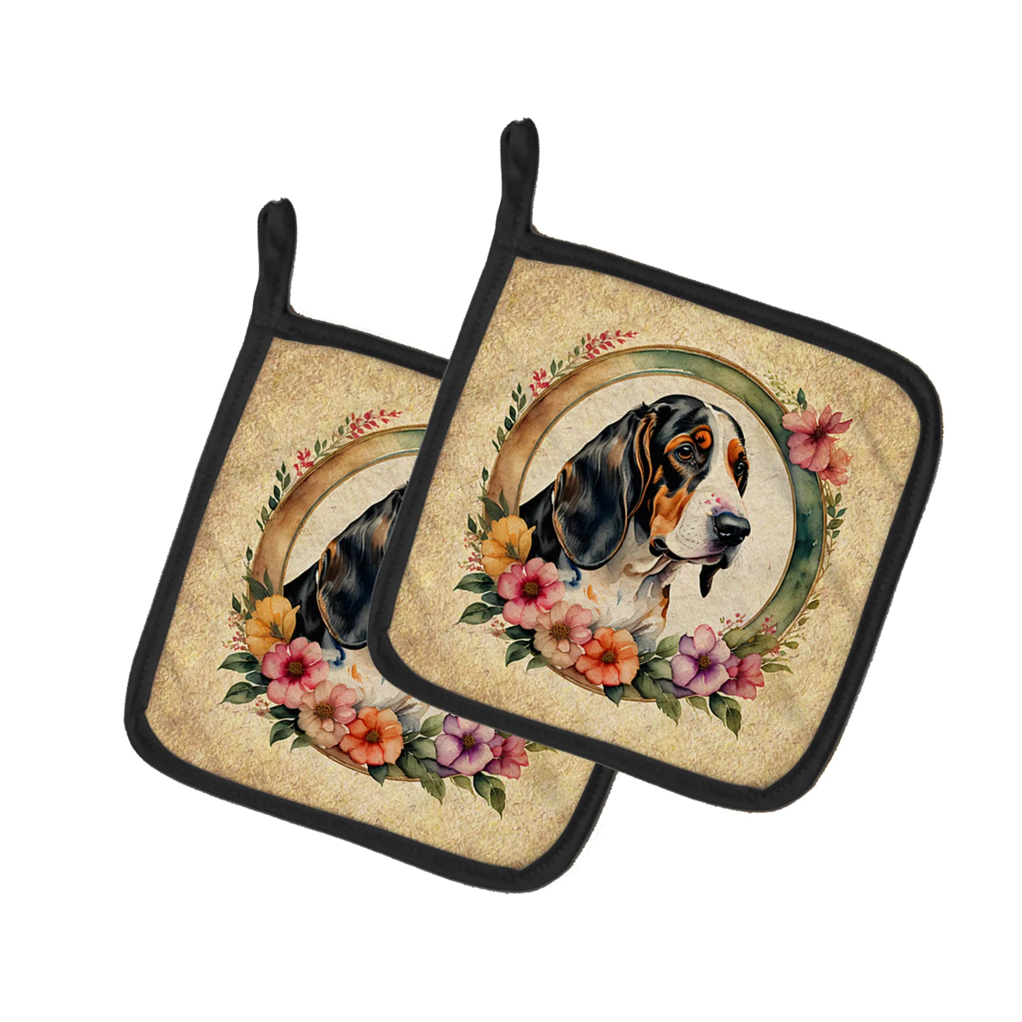 Frame of Flowers Pair of Pot Holders - Size: 7.5HX7.5W | Pack Of: 1 | Collection name: Frame of flowers