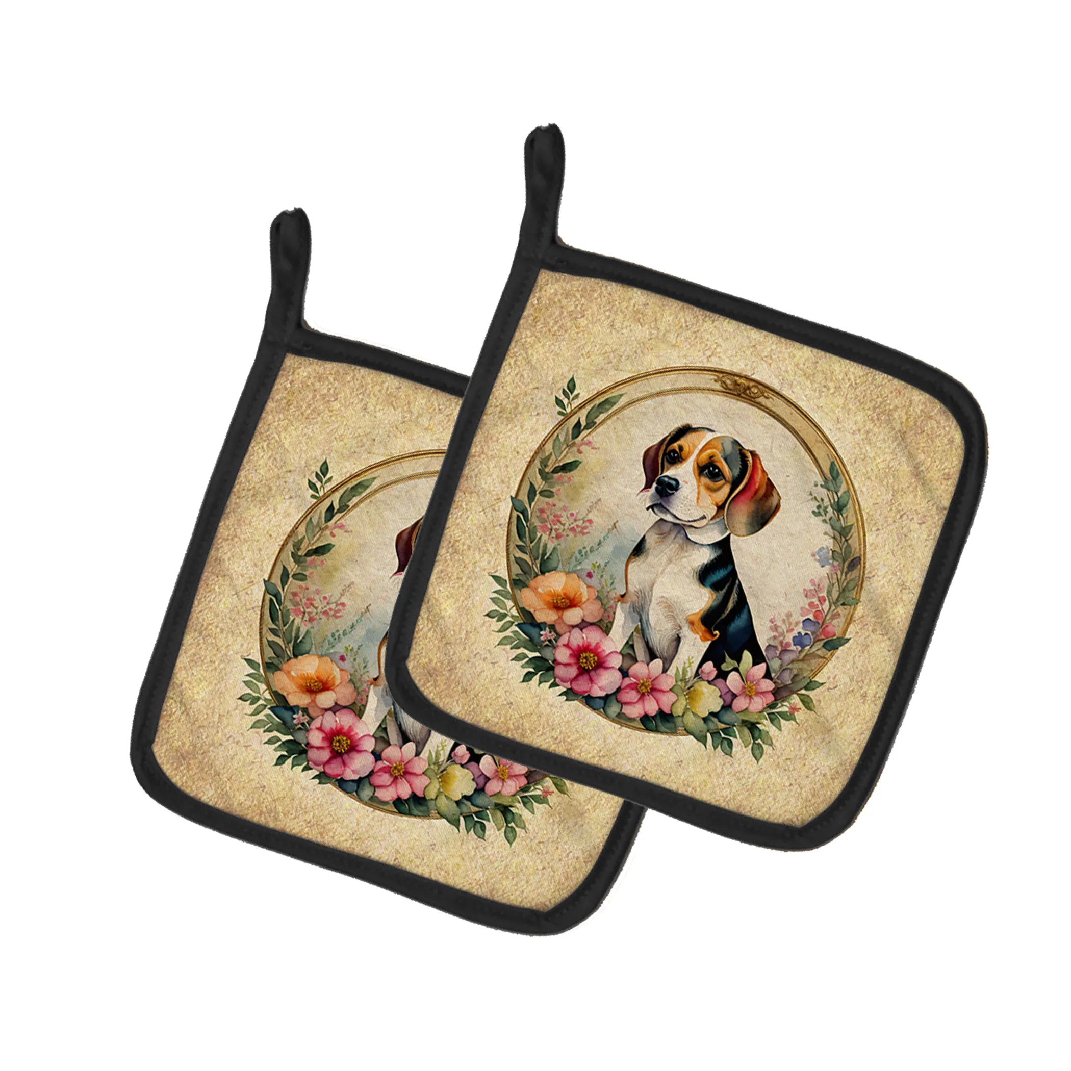 Frame of Flowers Pair of Pot Holders - Size: 7.5HX7.5W | Pack Of: 1 | Collection name: Frame of flowers
