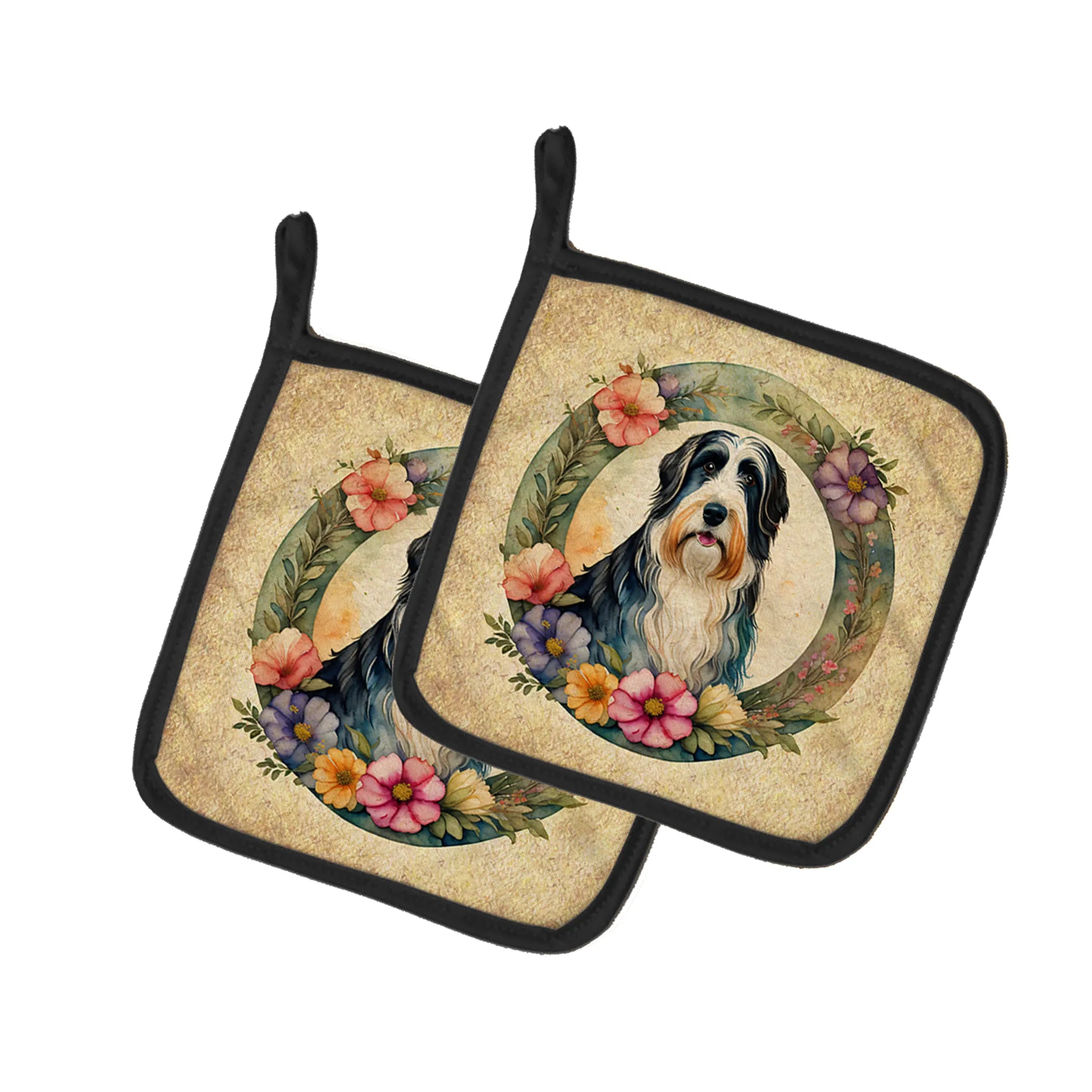 Frame of Flowers Pair of Pot Holders - Size: 7.5HX7.5W | Pack Of: 1 | Collection name: Frame of flowers