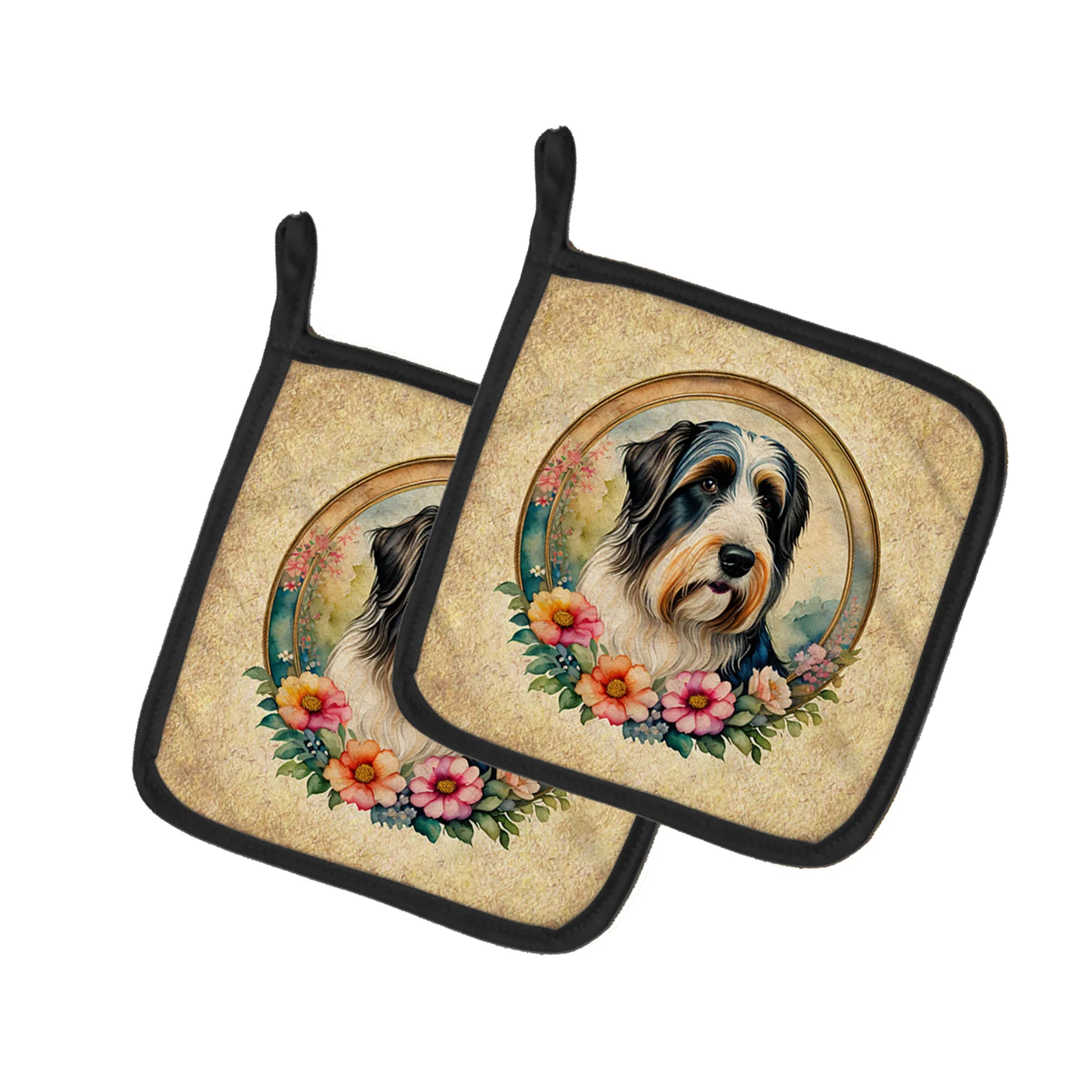 Frame of Flowers Pair of Pot Holders - Size: 7.5HX7.5W | Pack Of: 1 | Collection name: Frame of flowers