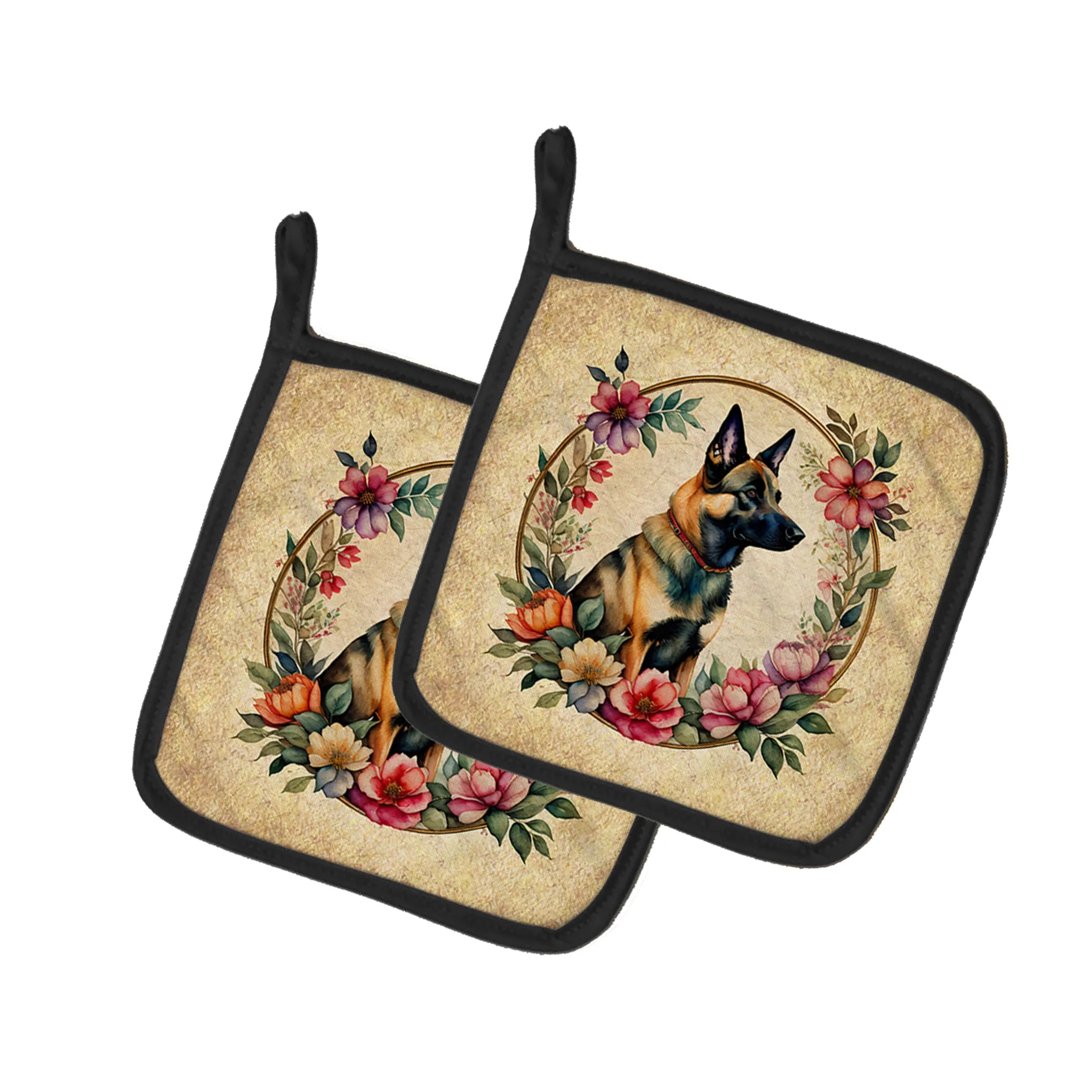 Frame of Flowers Pair of Pot Holders - Size: 7.5HX7.5W | Pack Of: 1 | Collection name: Frame of flowers