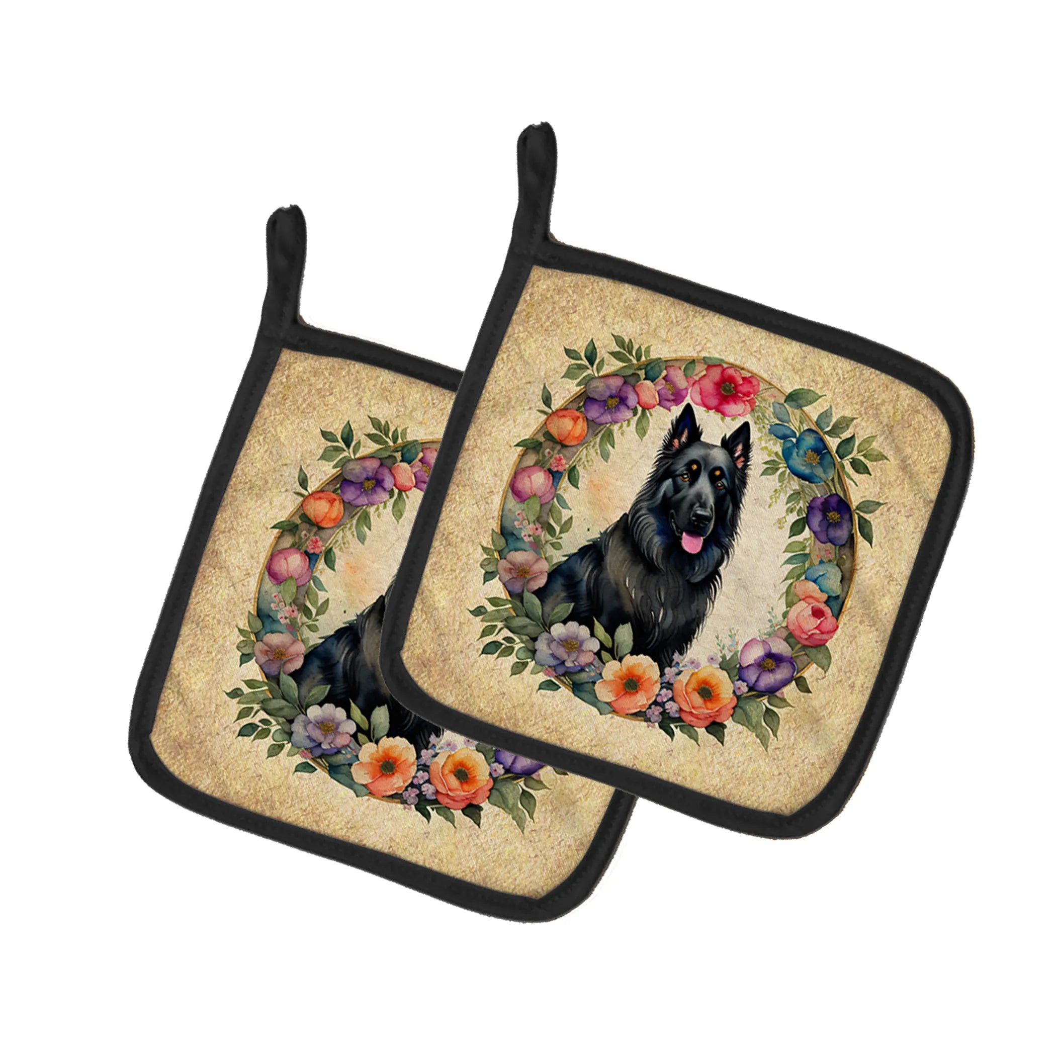Frame of Flowers Pair of Pot Holders - Size: 7.5HX7.5W | Pack Of: 1 | Collection name: Frame of flowers