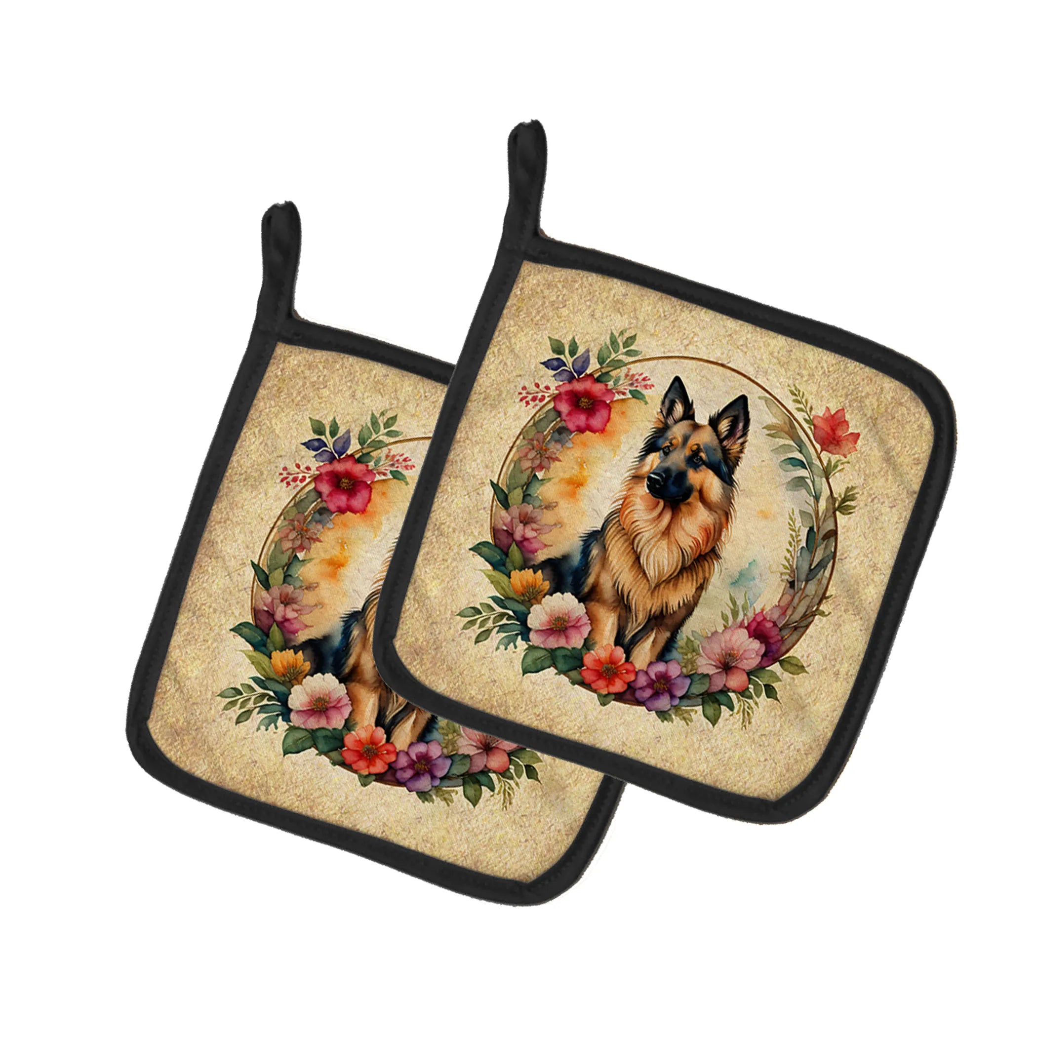 Frame of Flowers Pair of Pot Holders - Size: 7.5HX7.5W | Pack Of: 1 | Collection name: Frame of flowers