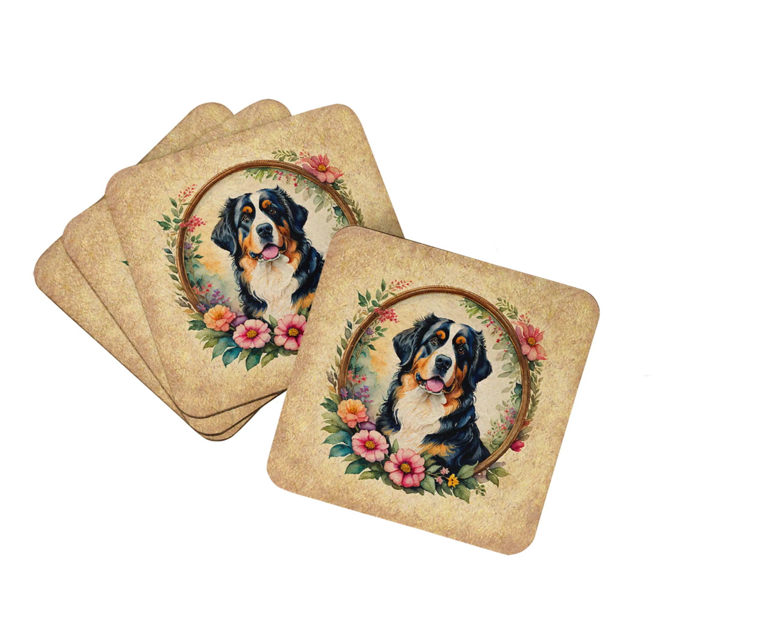 Frame of Flowers Foam Coasters - Size: 3.5 | Pack Of: 1 | Collection name: Frame of flowers