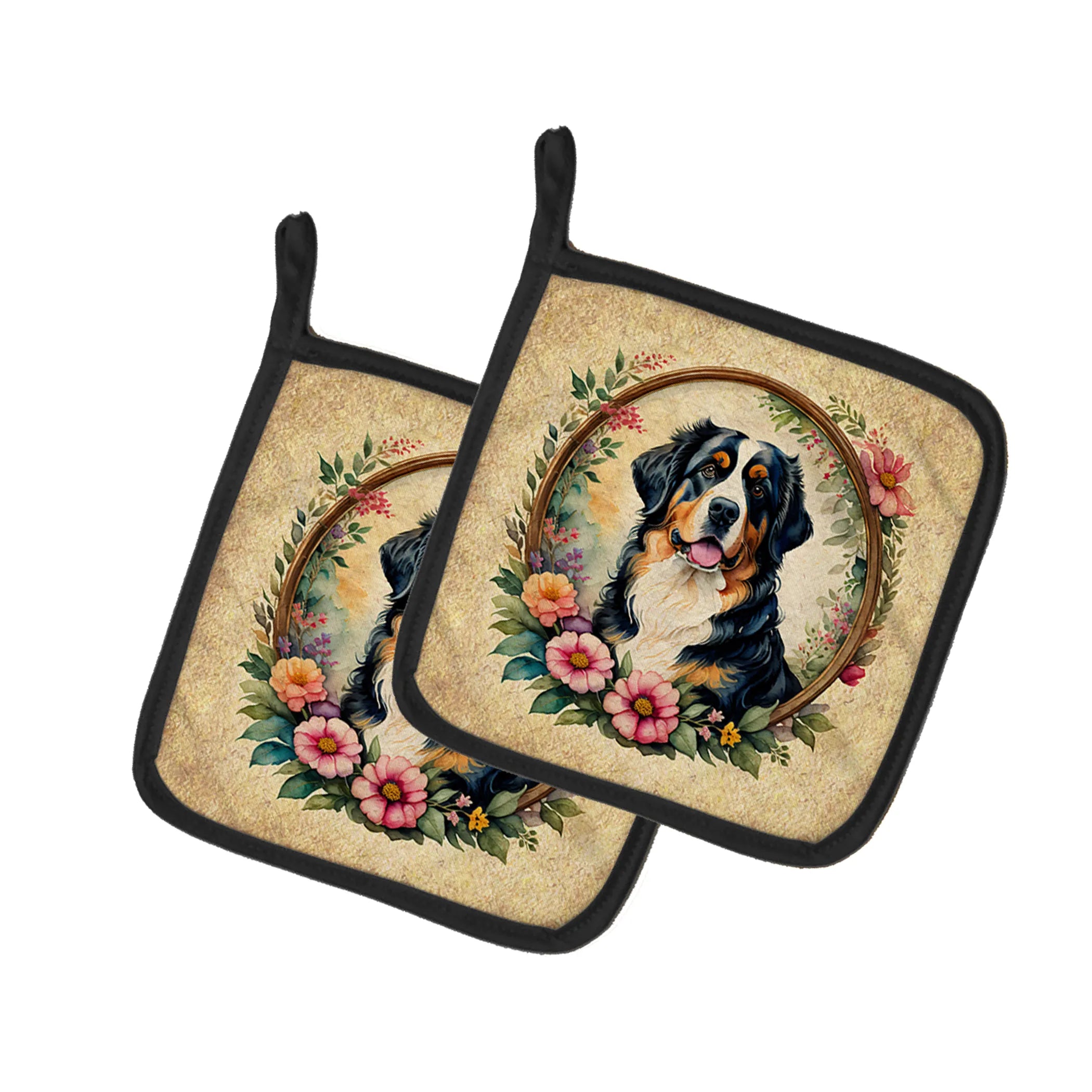 Frame of Flowers Pair of Pot Holders - Size: 7.5HX7.5W | Pack Of: 1 | Collection name: Frame of flowers
