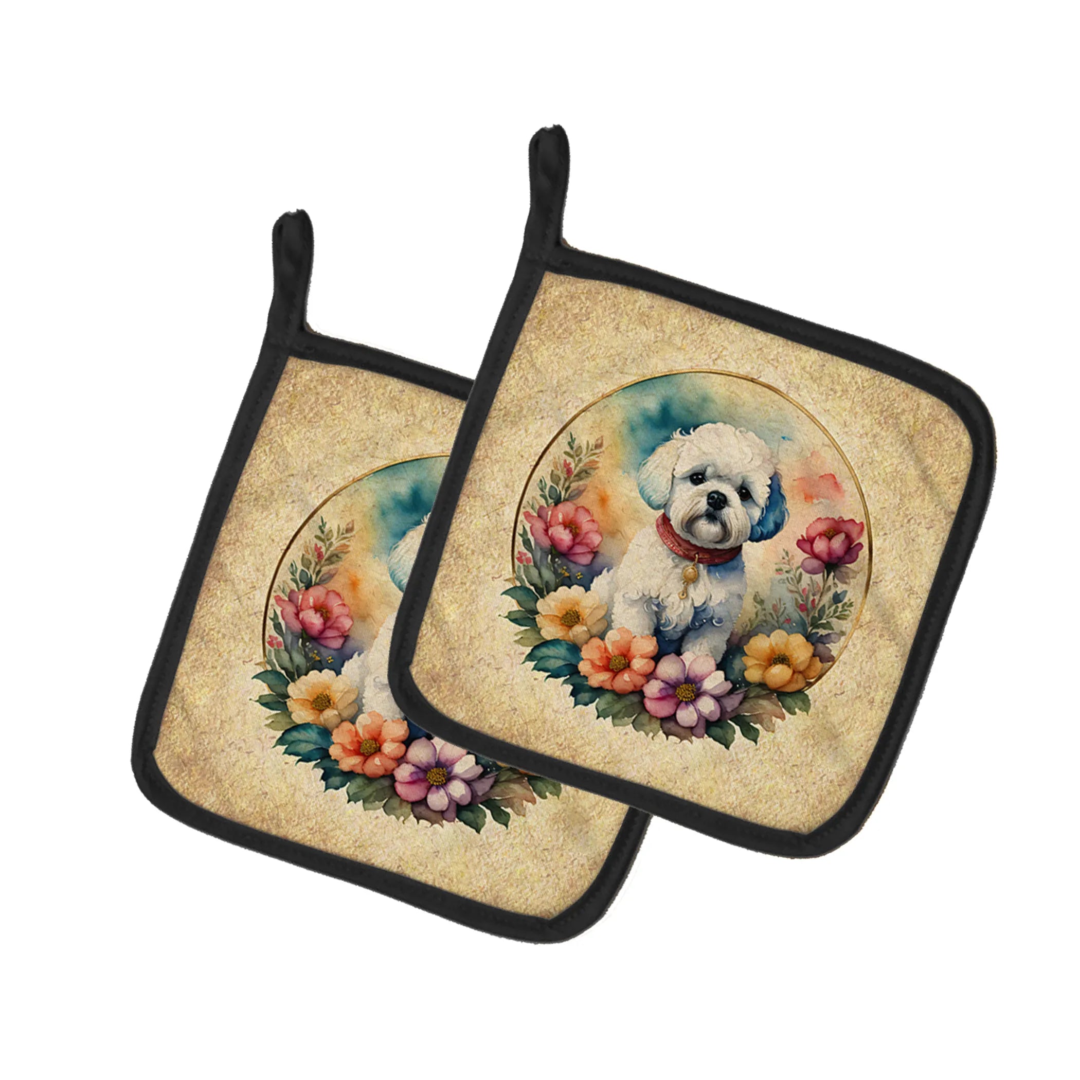 Frame of Flowers Pair of Pot Holders - Size: 7.5HX7.5W | Pack Of: 1 | Collection name: Frame of flowers