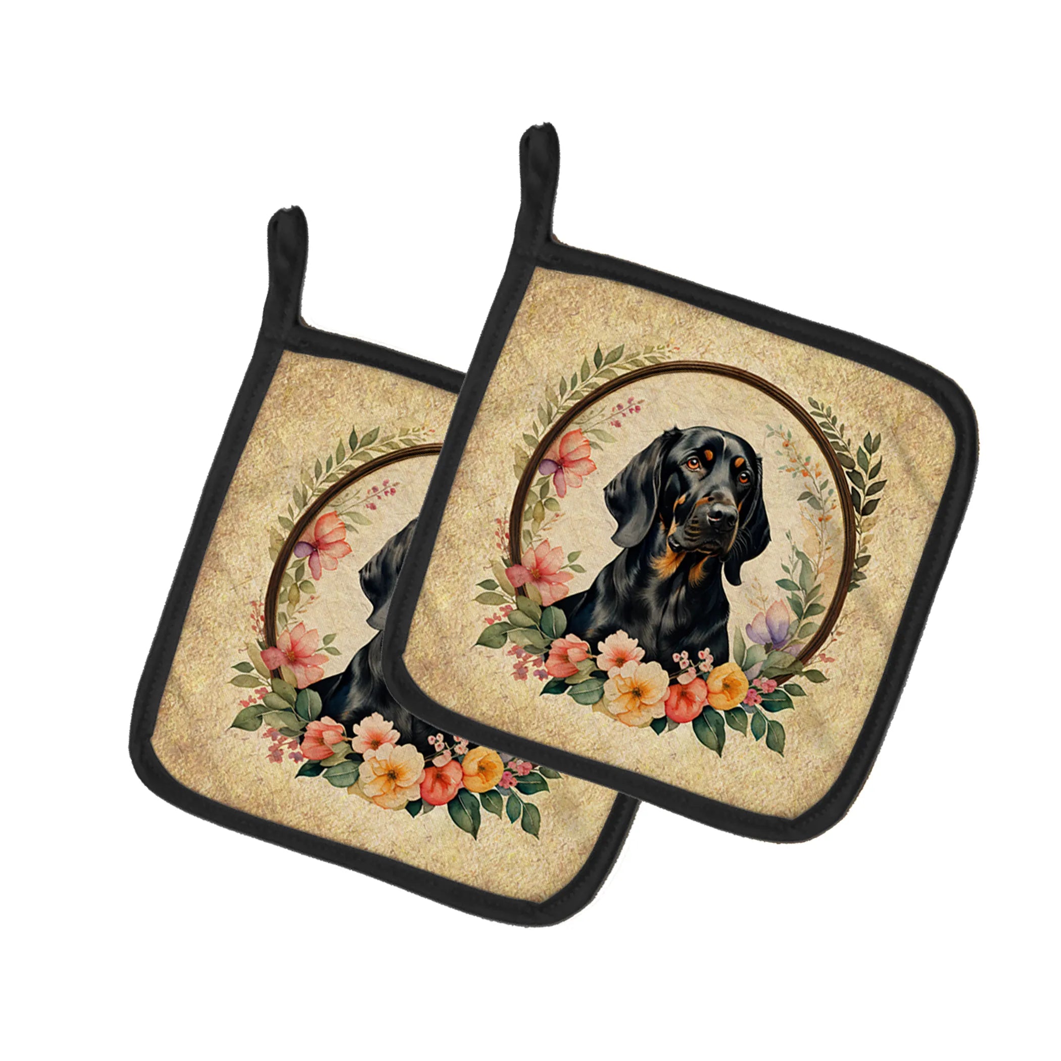 Frame of Flowers Pair of Pot Holders - Size: 7.5HX7.5W | Pack Of: 1 | Collection name: Frame of flowers