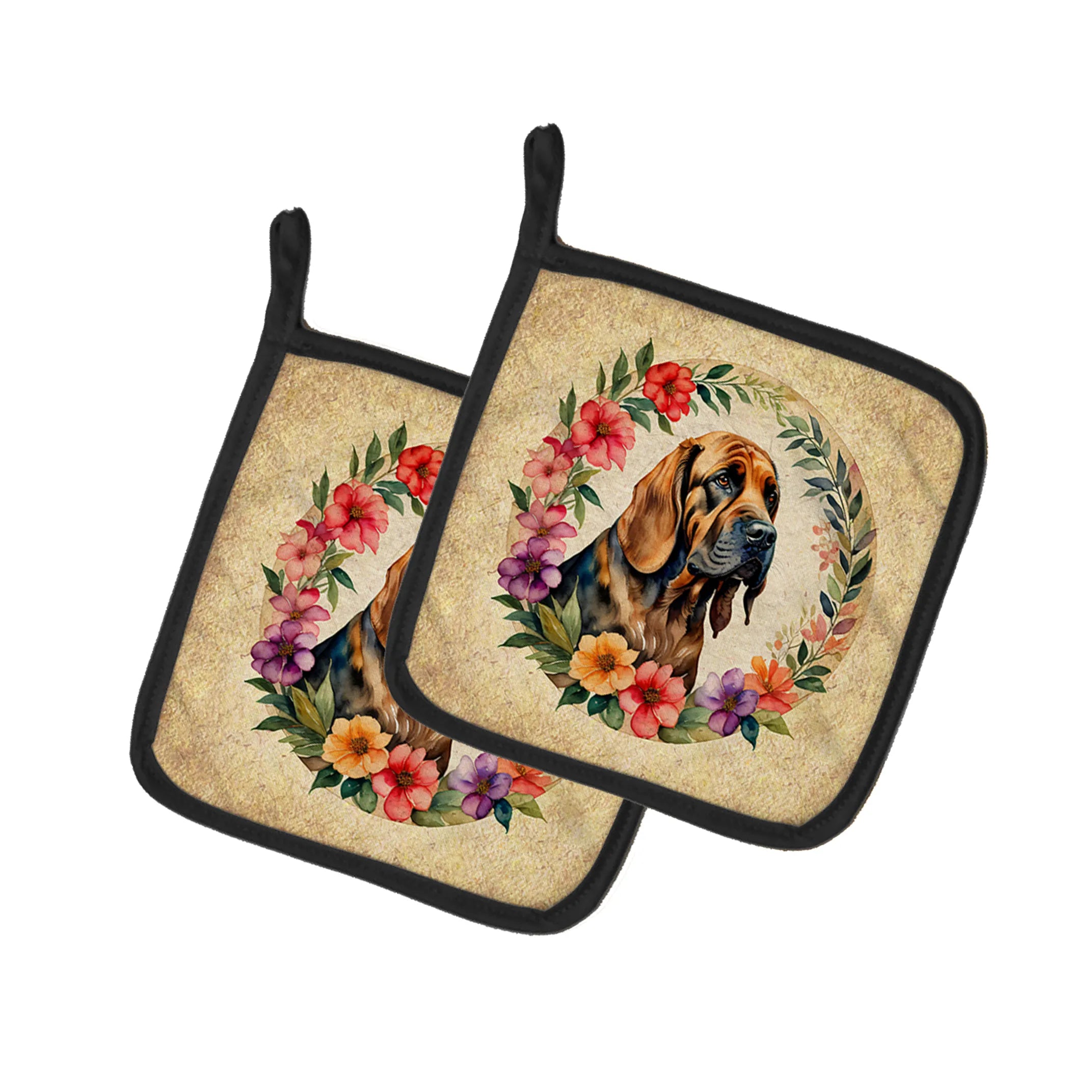 Frame of Flowers Pair of Pot Holders - Size: 7.5HX7.5W | Pack Of: 1 | Collection name: Frame of flowers