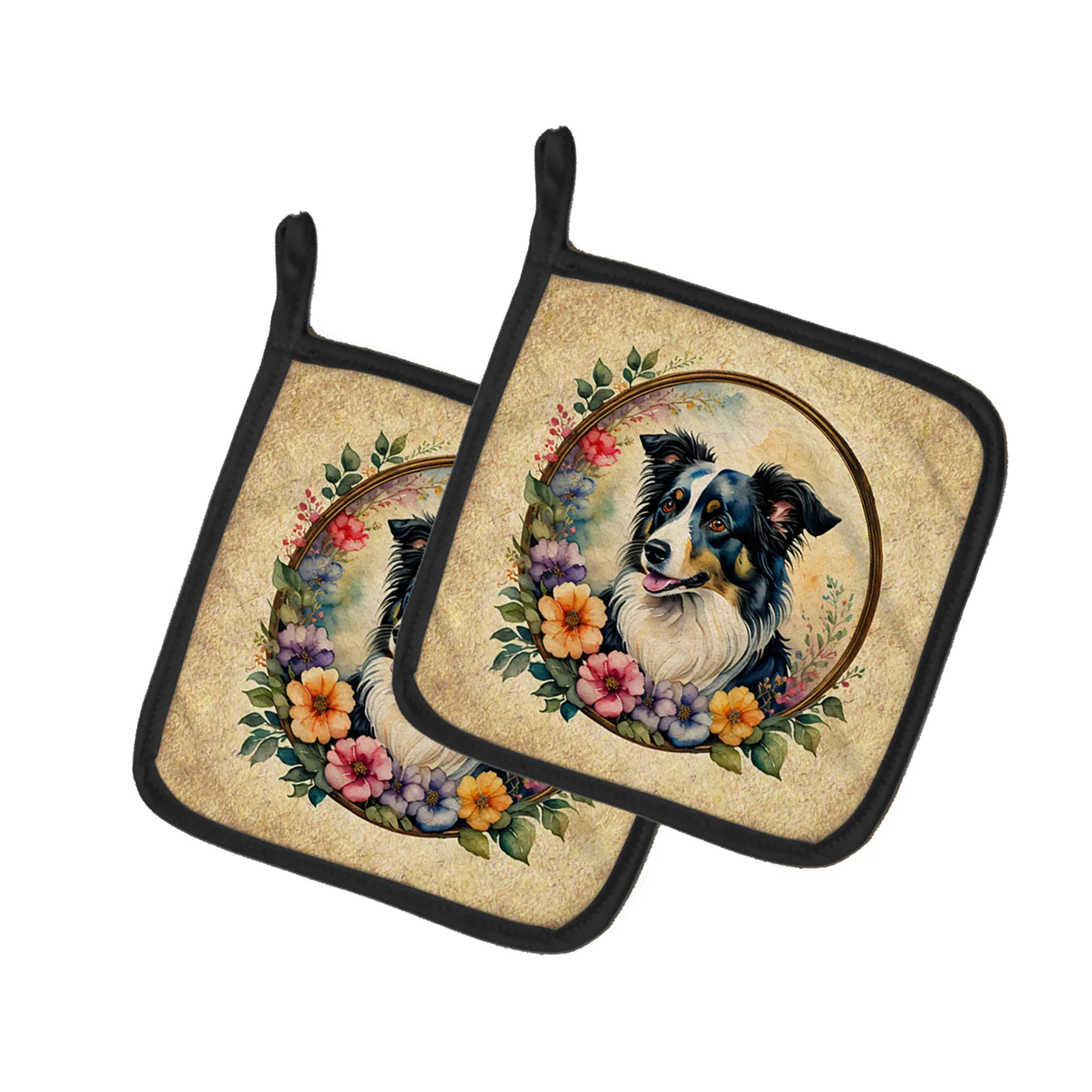 Frame of Flowers Pair of Pot Holders - Size: 7.5HX7.5W | Pack Of: 1 | Collection name: Frame of flowers