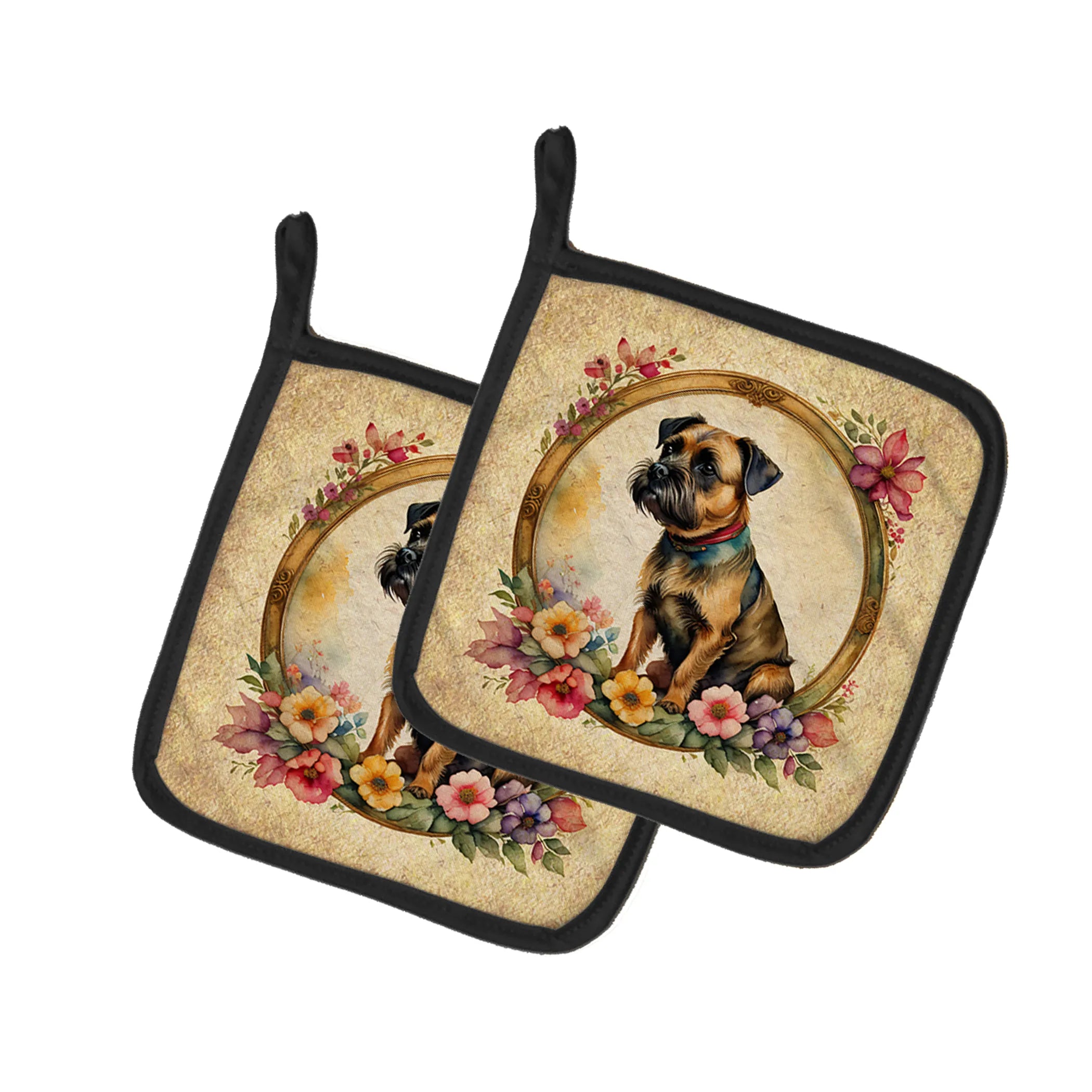 Frame of Flowers Pair of Pot Holders - Size: 7.5HX7.5W | Pack Of: 1 | Collection name: Frame of flowers