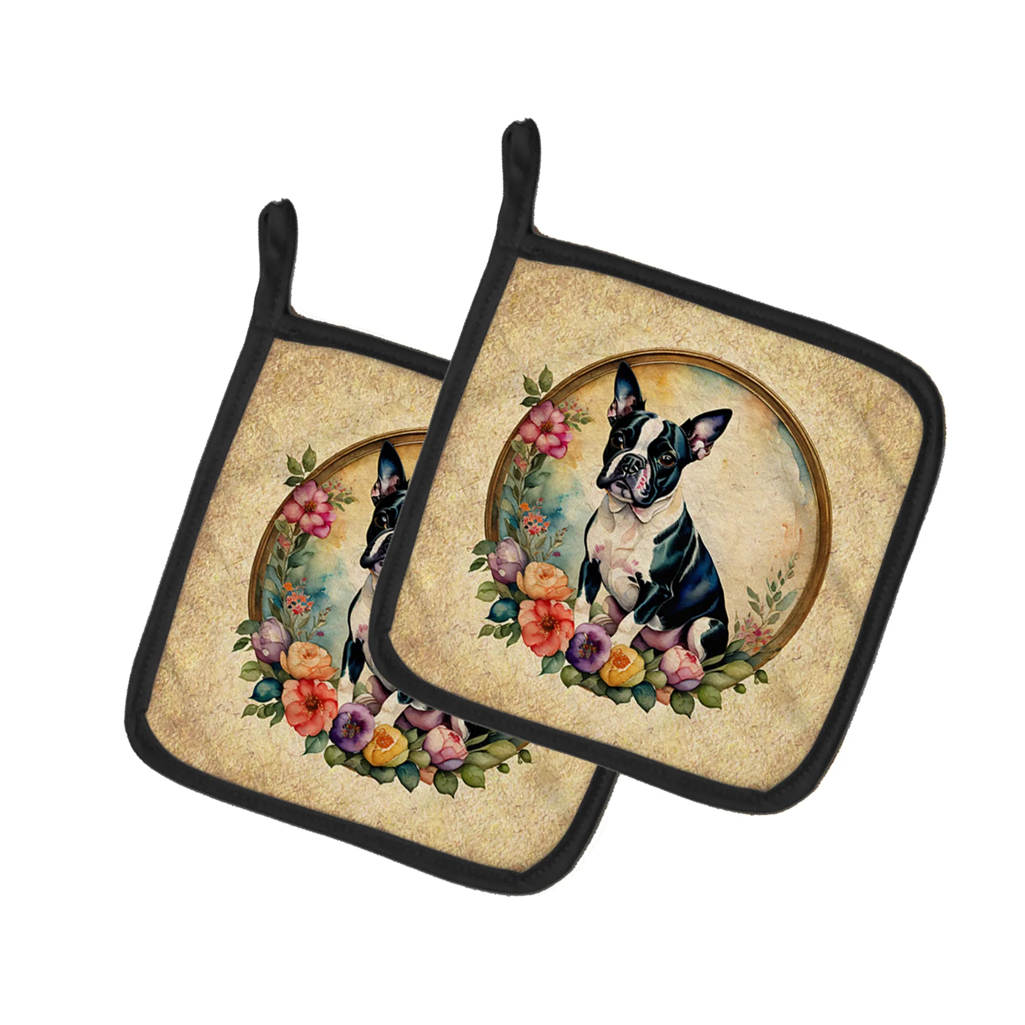 Frame of Flowers Pair of Pot Holders - Size: 7.5HX7.5W | Pack Of: 1 | Collection name: Frame of flowers
