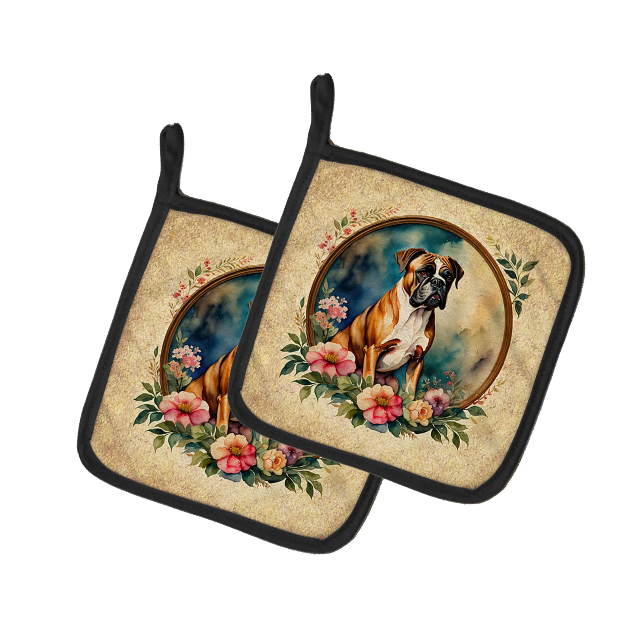 Frame of Flowers Pair of Pot Holders - Size: 7.5HX7.5W | Pack Of: 1 | Collection name: Frame of flowers