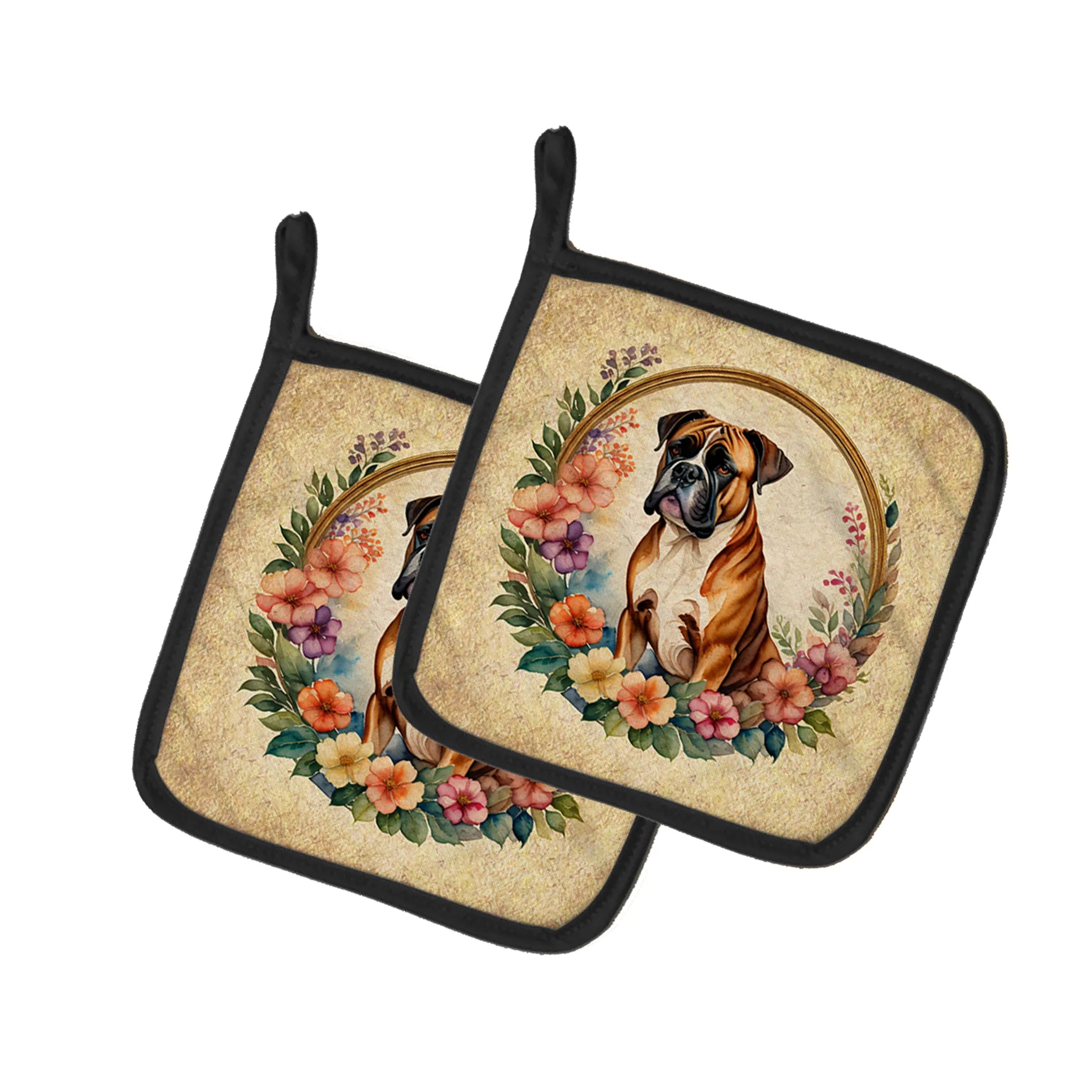 Frame of Flowers Pair of Pot Holders - Size: 7.5HX7.5W | Pack Of: 1 | Collection name: Frame of flowers