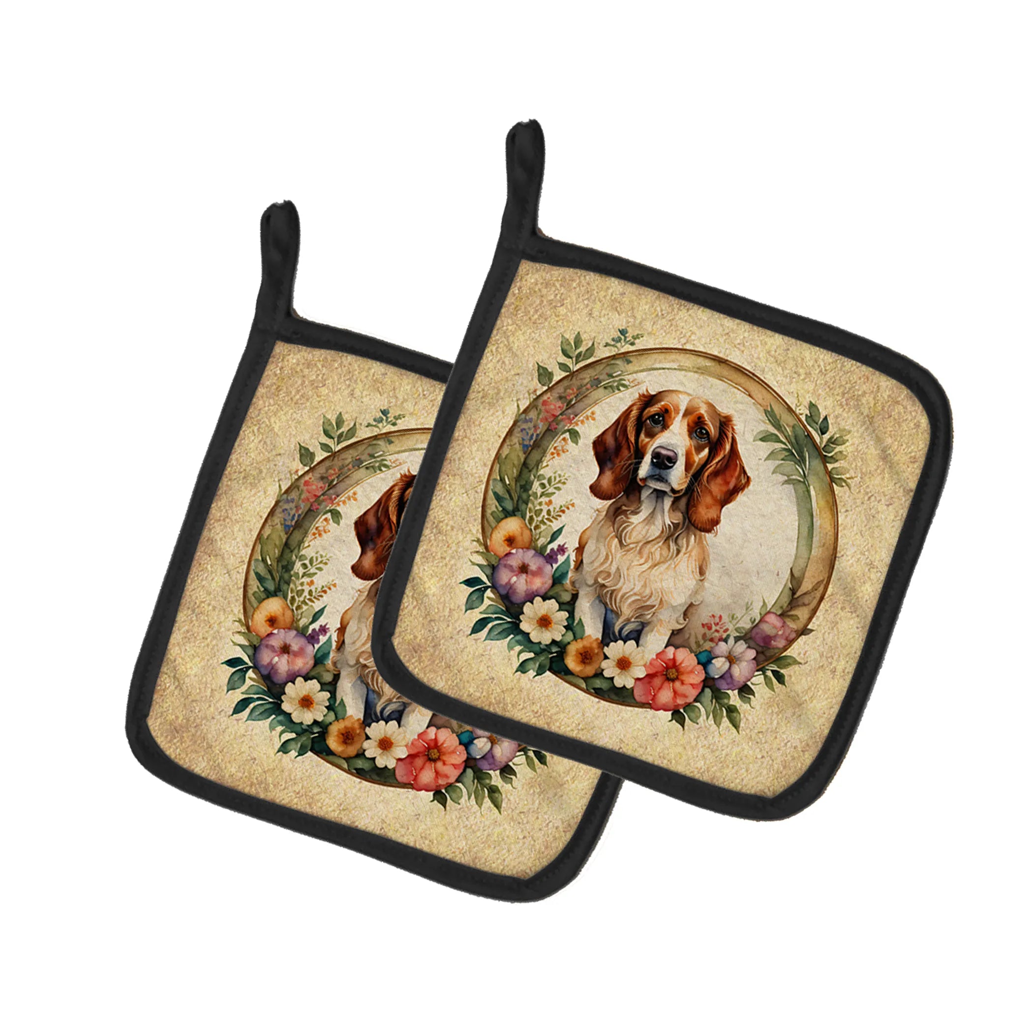 Frame of Flowers Pair of Pot Holders - Size: 7.5HX7.5W | Pack Of: 1 | Collection name: Frame of flowers